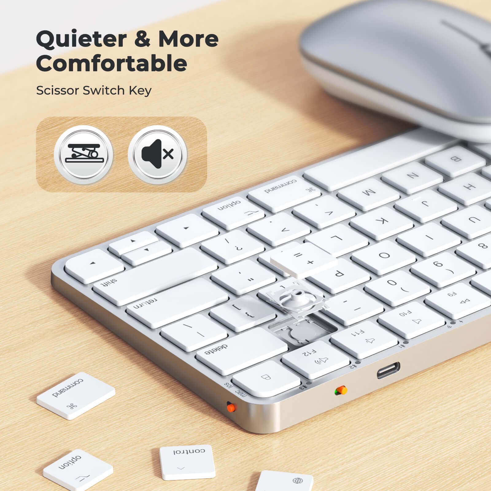 Meetion ikey C210 Bluetooth and 2.4G Wireless Keyboard and Mouse Combo, 78-Key Slim, Type-C Rechargeable, Purple