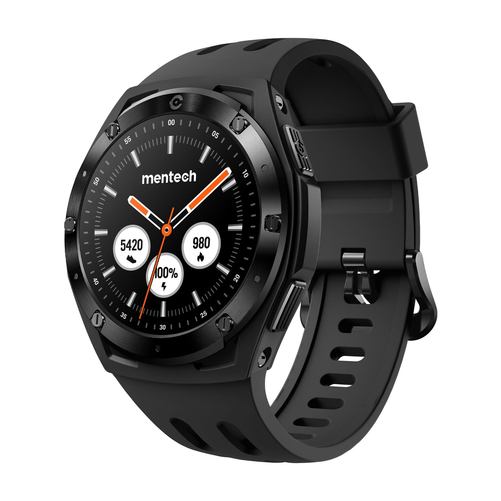 Mentech Xe1 Bluetooth Sports Smartwatch, 1.2" Round Touchscreen, 5ATM, GPS, 14-Day Battery, White