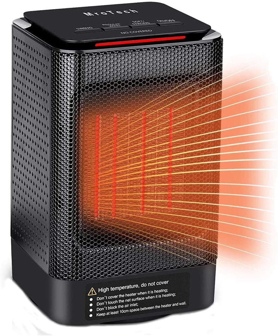 MroTech 950W Oscillating Ceramic Space Heater, 3 Modes, Carry Handle, Black Desktop Tower