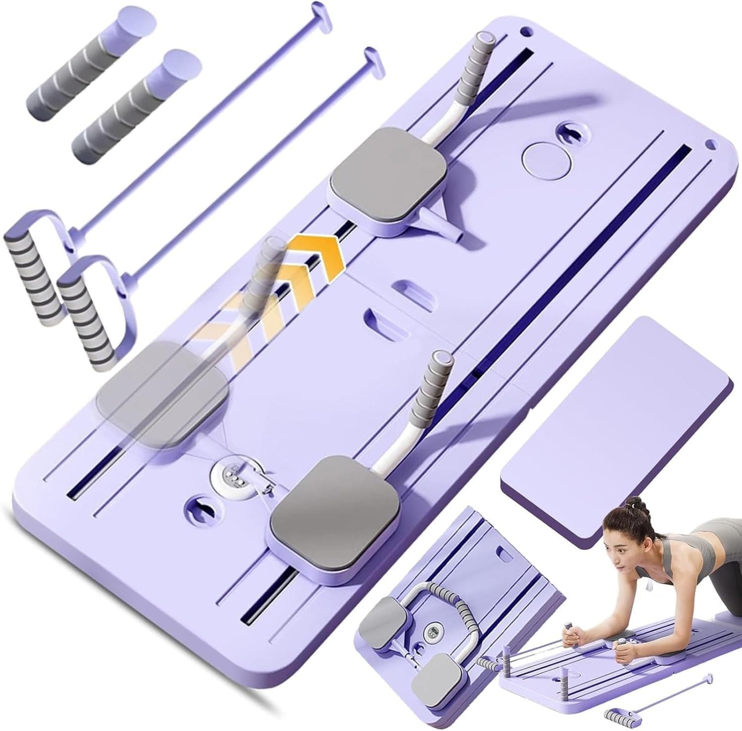 Homhut 5-in-1 Foldable Pilates Reformer Board with Resistance Tubes and Handles, Pink Home Sliding Board