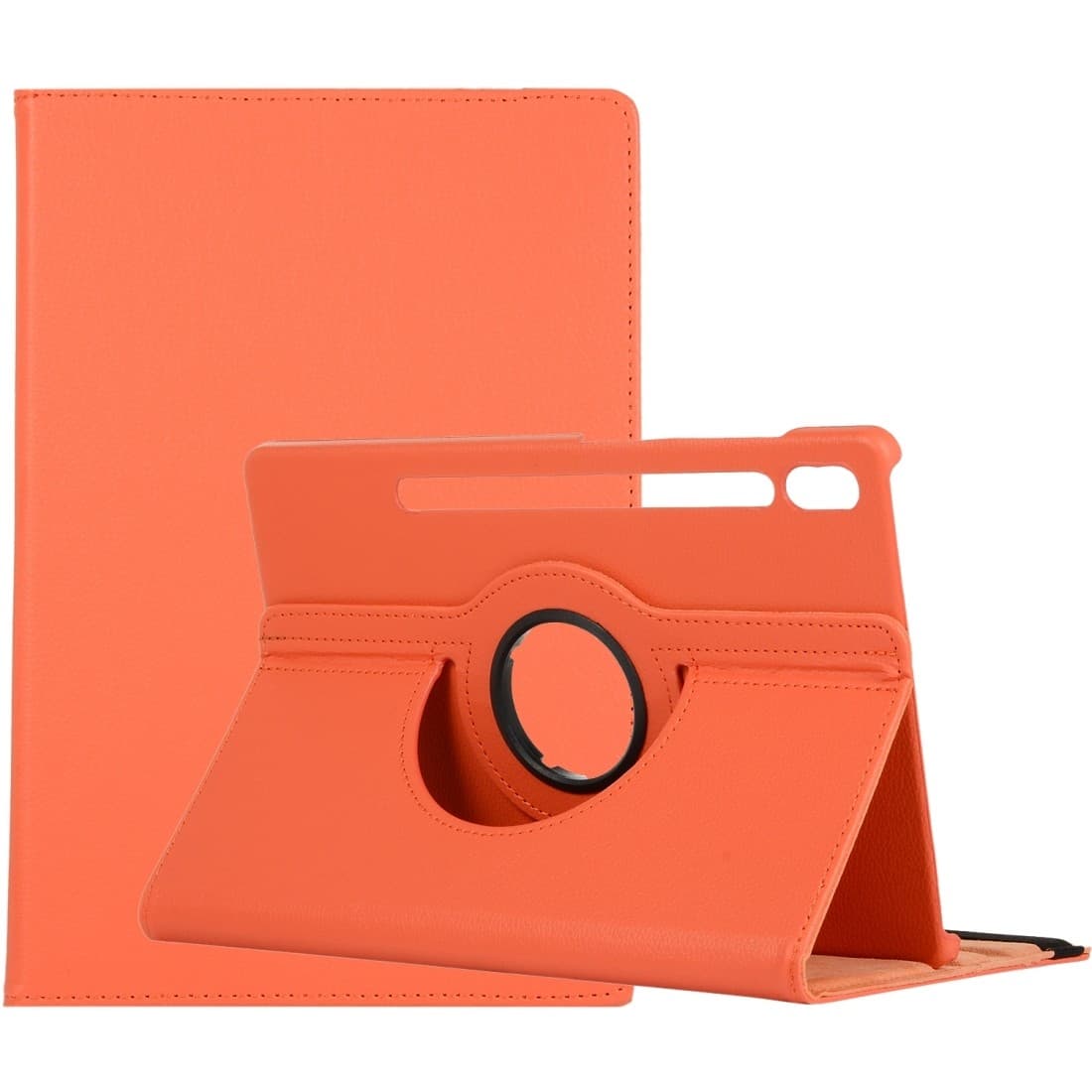360-Degree Rotating Litchi Grain PU Leather Tablet Folio Case with Elastic Band and Multi-Angle Stand, Red