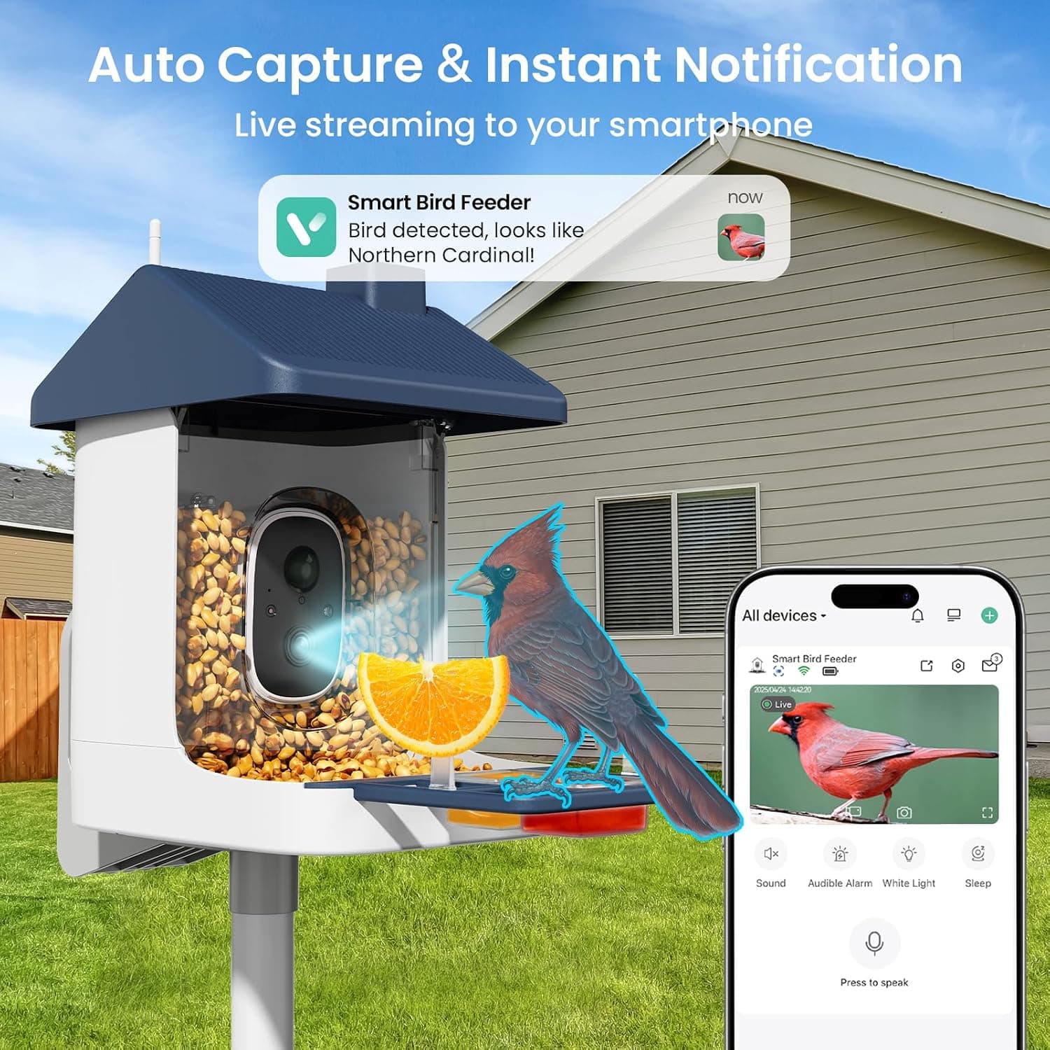 ACCULENZ B9 Smart Bird Feeder with Camera, Solar Panel and 5200 mAh Battery, AI Bird Identification
