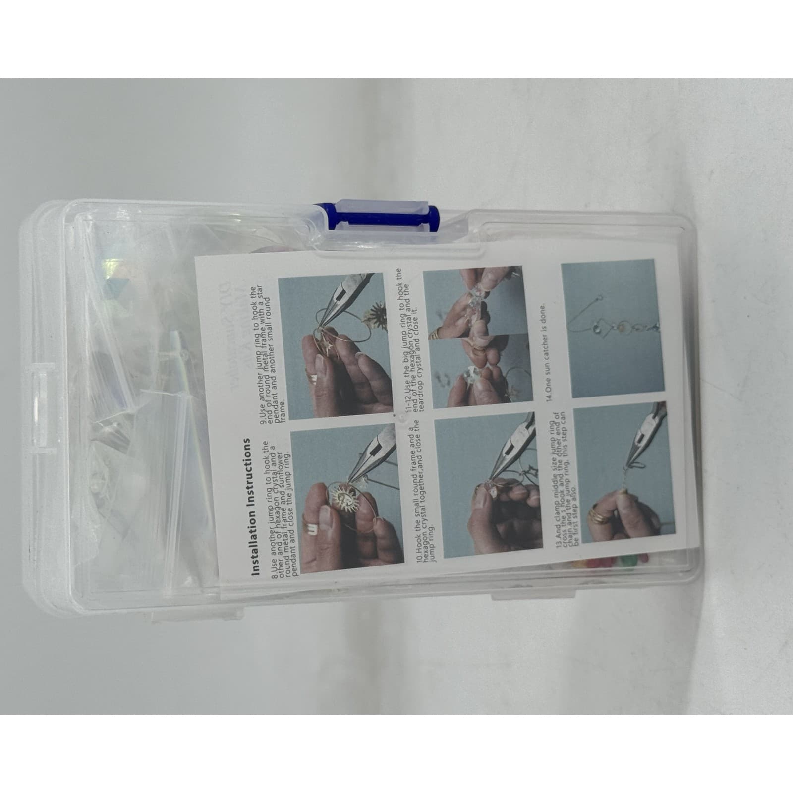 DIY Suncatcher Making Kit with Jewelry Pliers, Crystal Prisms, Metal Frames, Charms, Chain and Jump Rings in Organizer Case