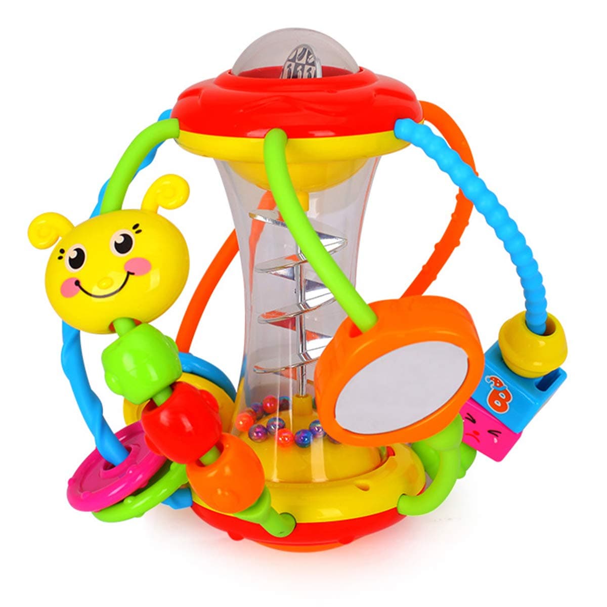 HOLA Toddlers World Activity Ball, Baby Rattle and Shake Sensory Toy with Mirror, Sound Button and Learning Blocks, 3 Months+
