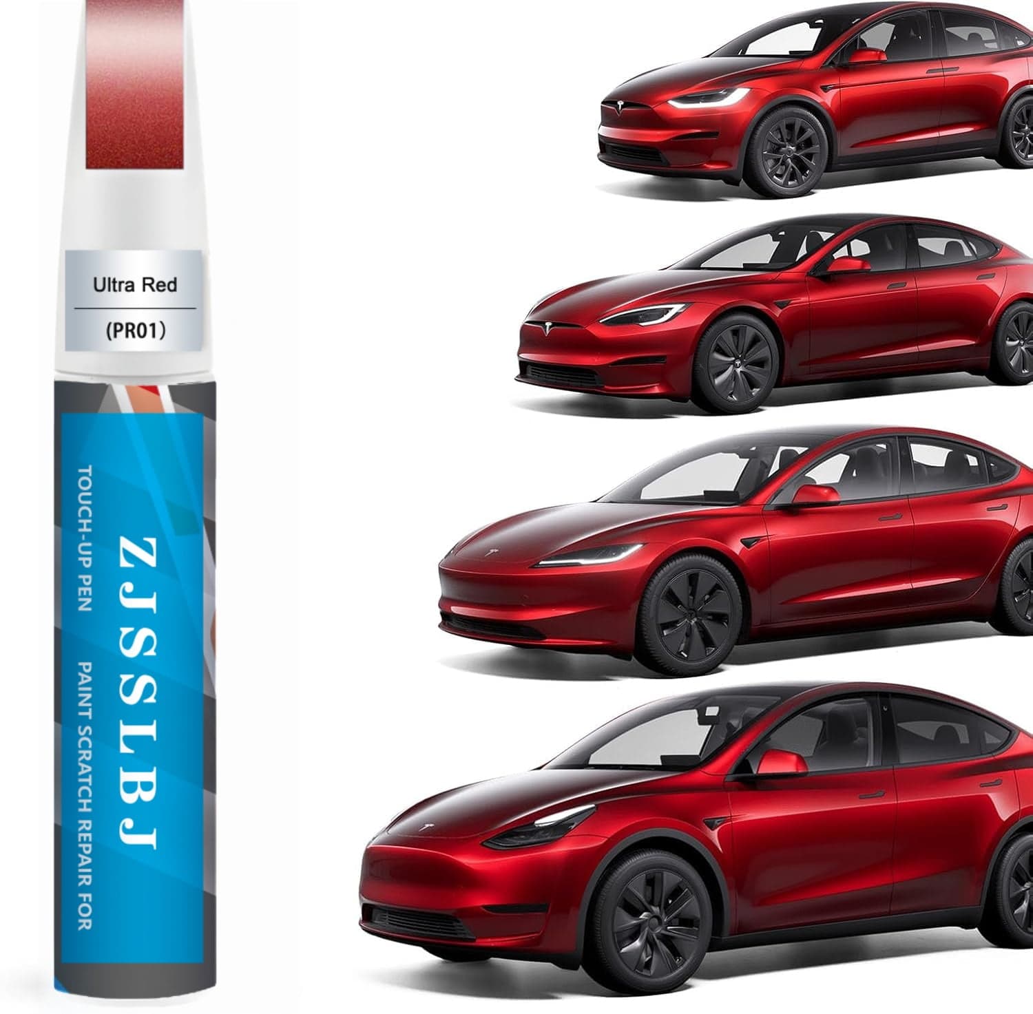Ultra Red PR01 Touch-Up Paint Pen for Tesla Model 3/Y/S/X, 2-in-1 Pen Tip and Brush, 12 ml