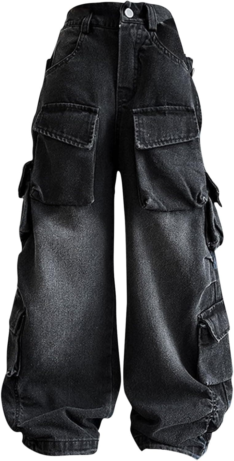 Jeans Vintage Hip Hop Clothes Cargo Pants Man Streetwear Y2k Flame Embroidery Je