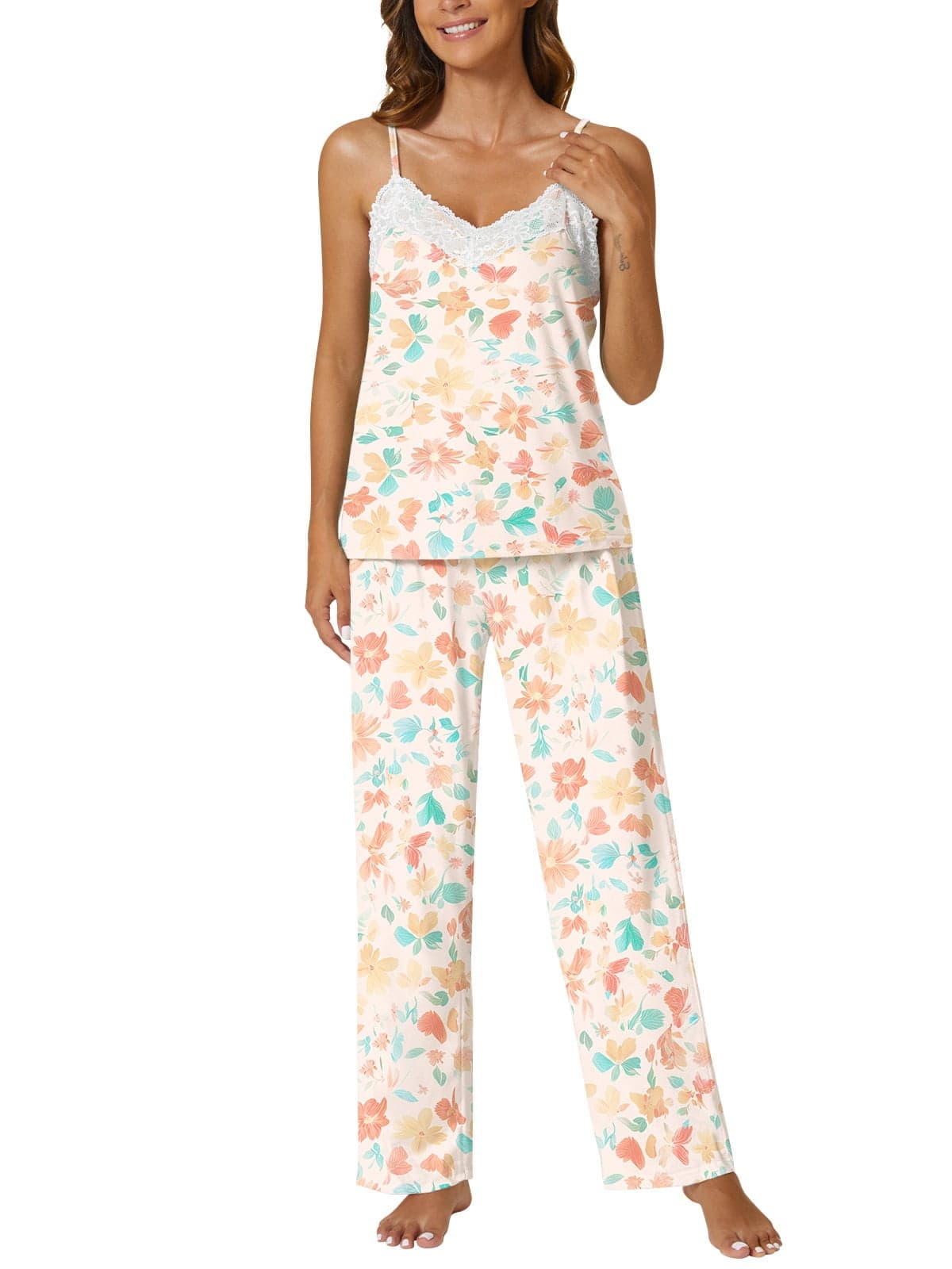 Women's Knit Pajamas Set with Pockets, Cami Top and Pajama Pants BLACK 2XL