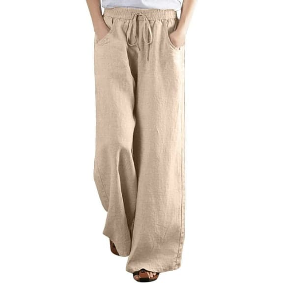 COTTON WIDE-LEG TROUSERS WOMEN   L