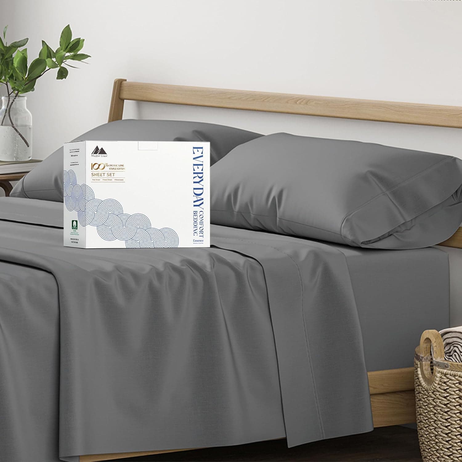 Organic Cotton King Sheet Set 350 TC Arctic Ice, 108”x102”, 78”x80”x15”, 20”x40