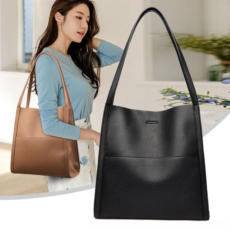 Color Simple Genuine Leather Shoulder Bag