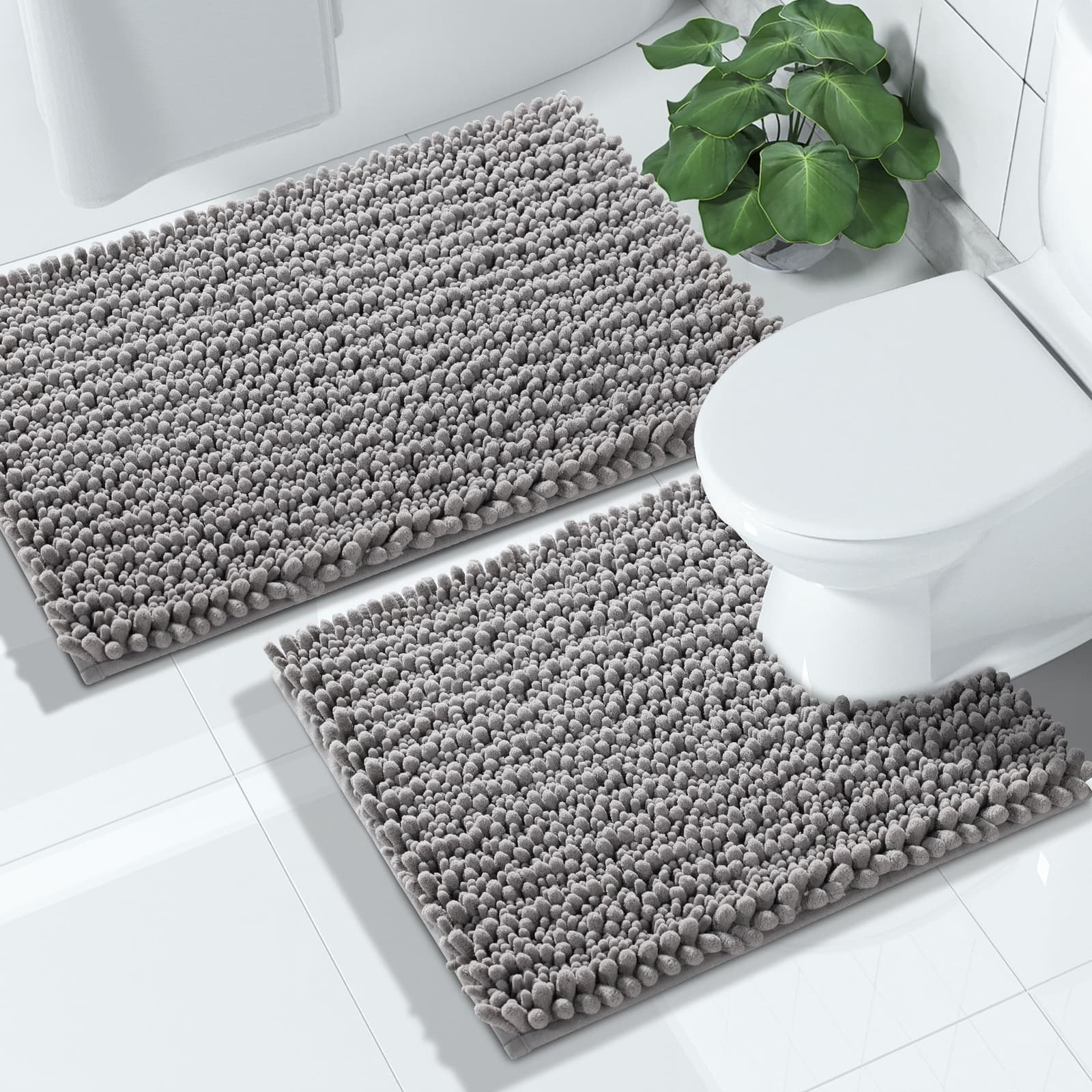 H.VERSAILTEX Bath Rug Set 2 Piece for Bathroom Bath Mats Non Slip Bouncy Chenill