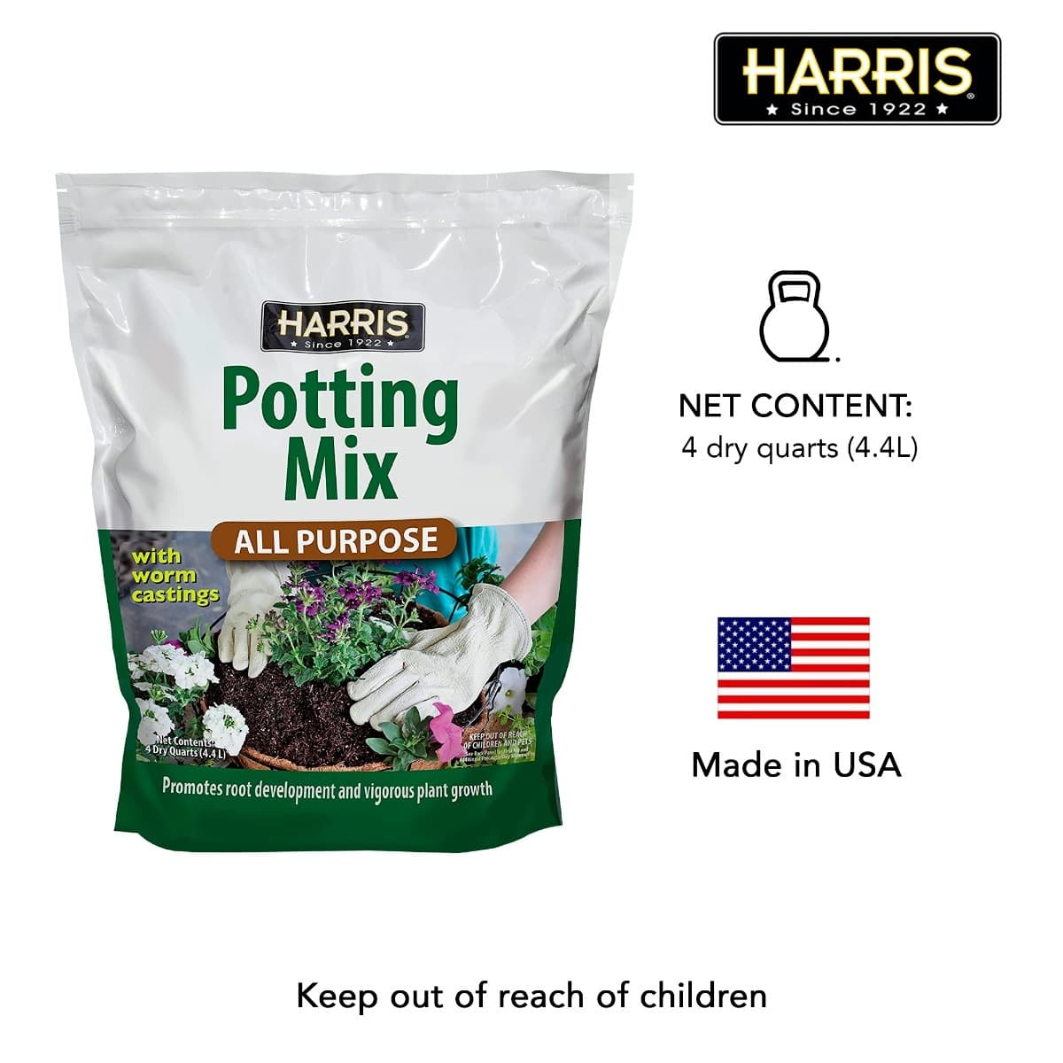 HARRIS ALL PURPOSE POTTING SOIL WITH WORM CASTINGS - 4 QT