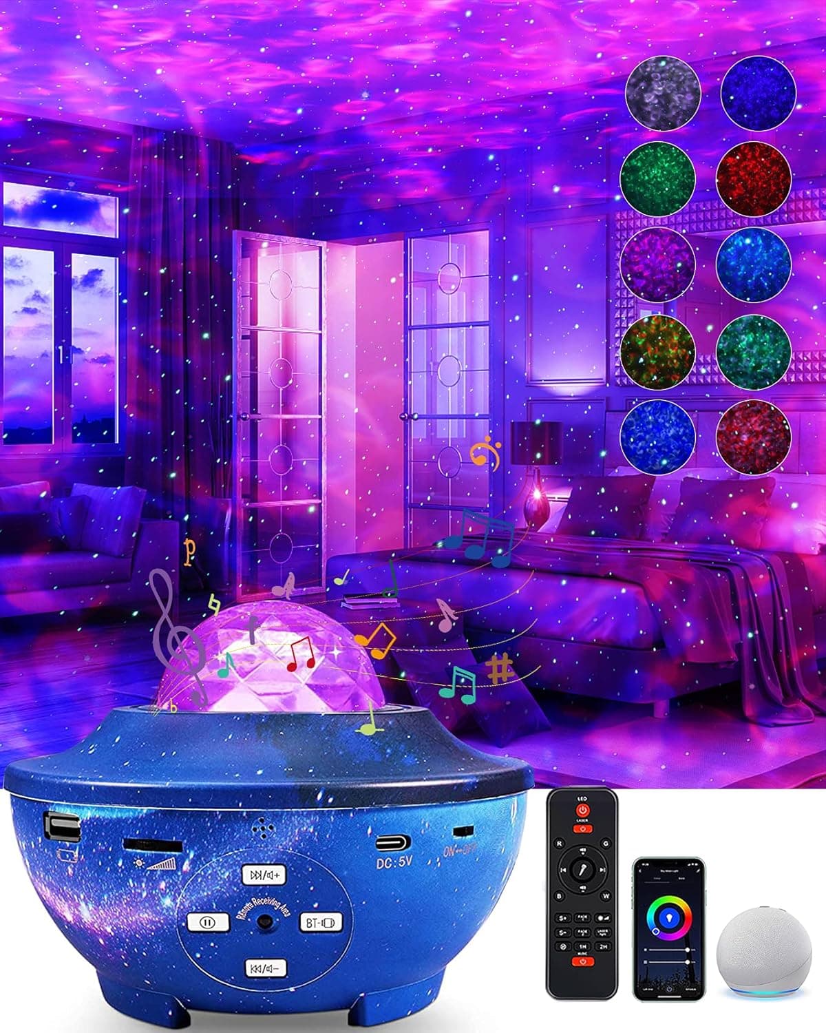 Upgraded Smart Music Star Light Galaxy Globe Projector  Music Speaker & Remote