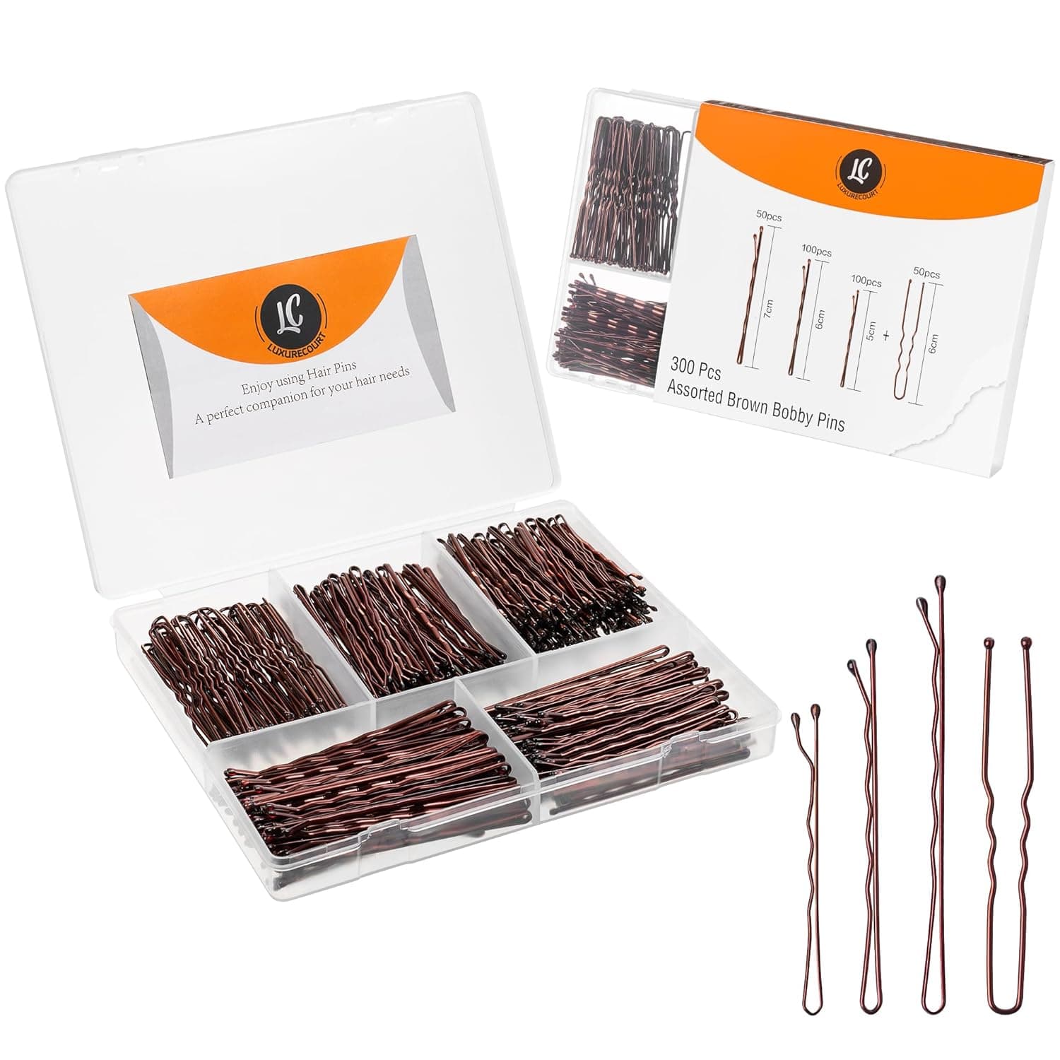 HAWWWY Premium 300 PCS Brown Bobby Pins with Cute Case for All Hair Types