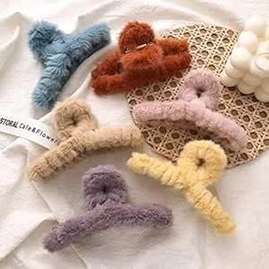 Large Hair Claw Faux Rabbit Fur Clips Barrettes Women Girl Hair Accessory NEW