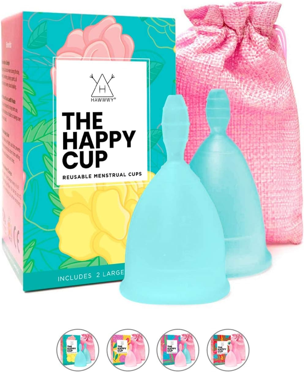 Happy Cup Menstrual Cups, Hawwwy Tampon & Pad Alternative 2 Pack Reusable Beginn