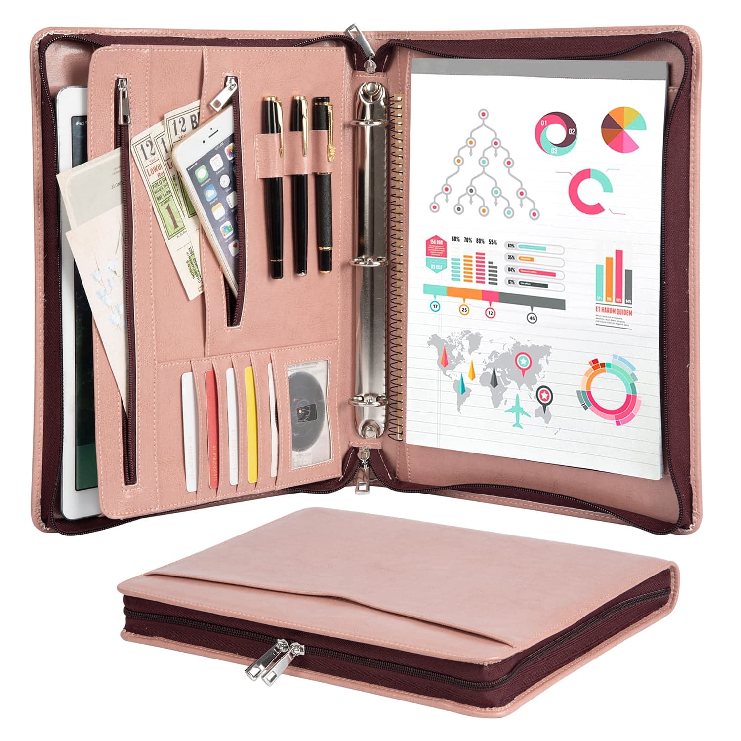 pink Leather Portfolio Folder Padfolio Business