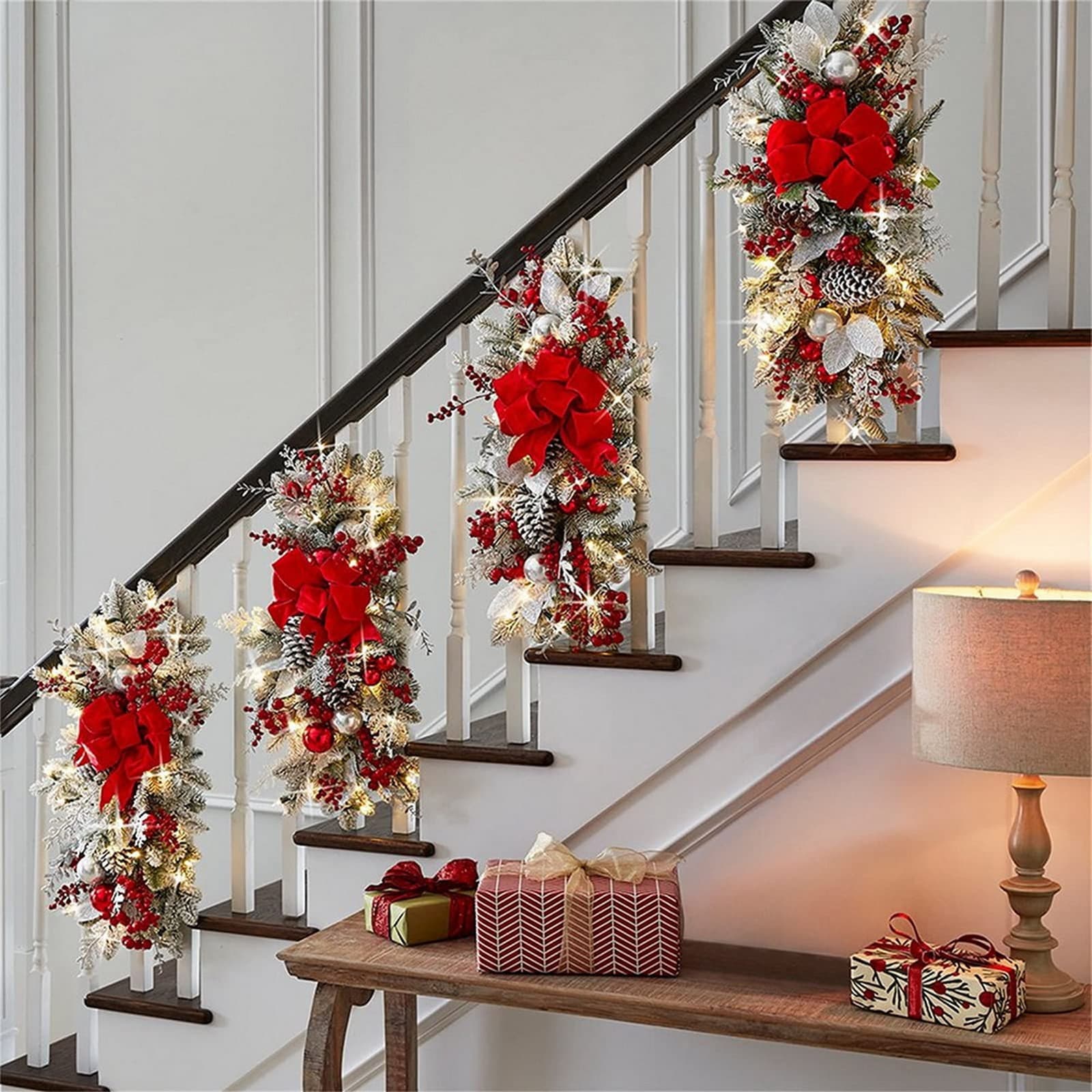 Christmas Stair Railing Wall Window Indoor Decor