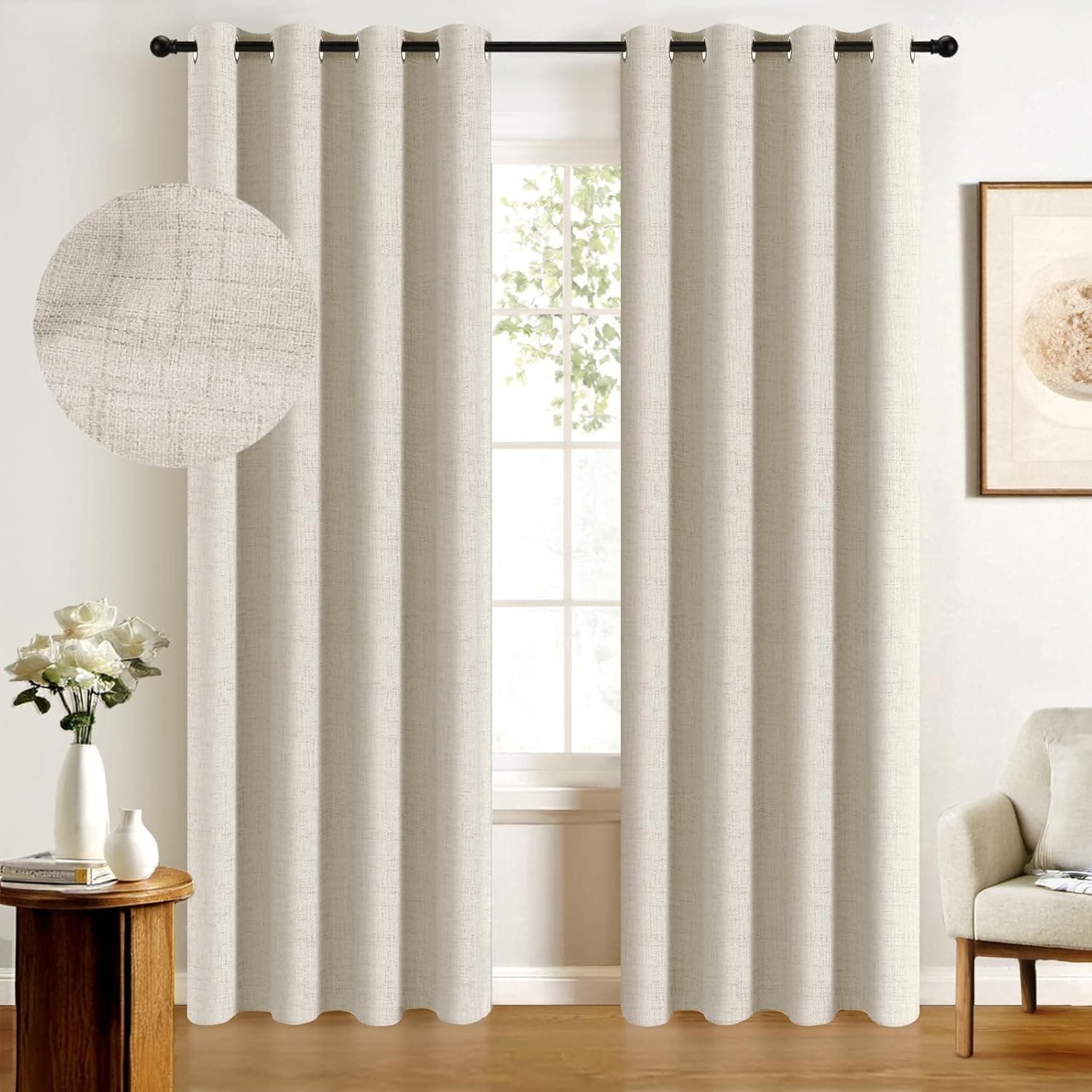 Blackout Curtains 100% Blackout Shield Linen for Bedroom 84 Inches Long 52*84