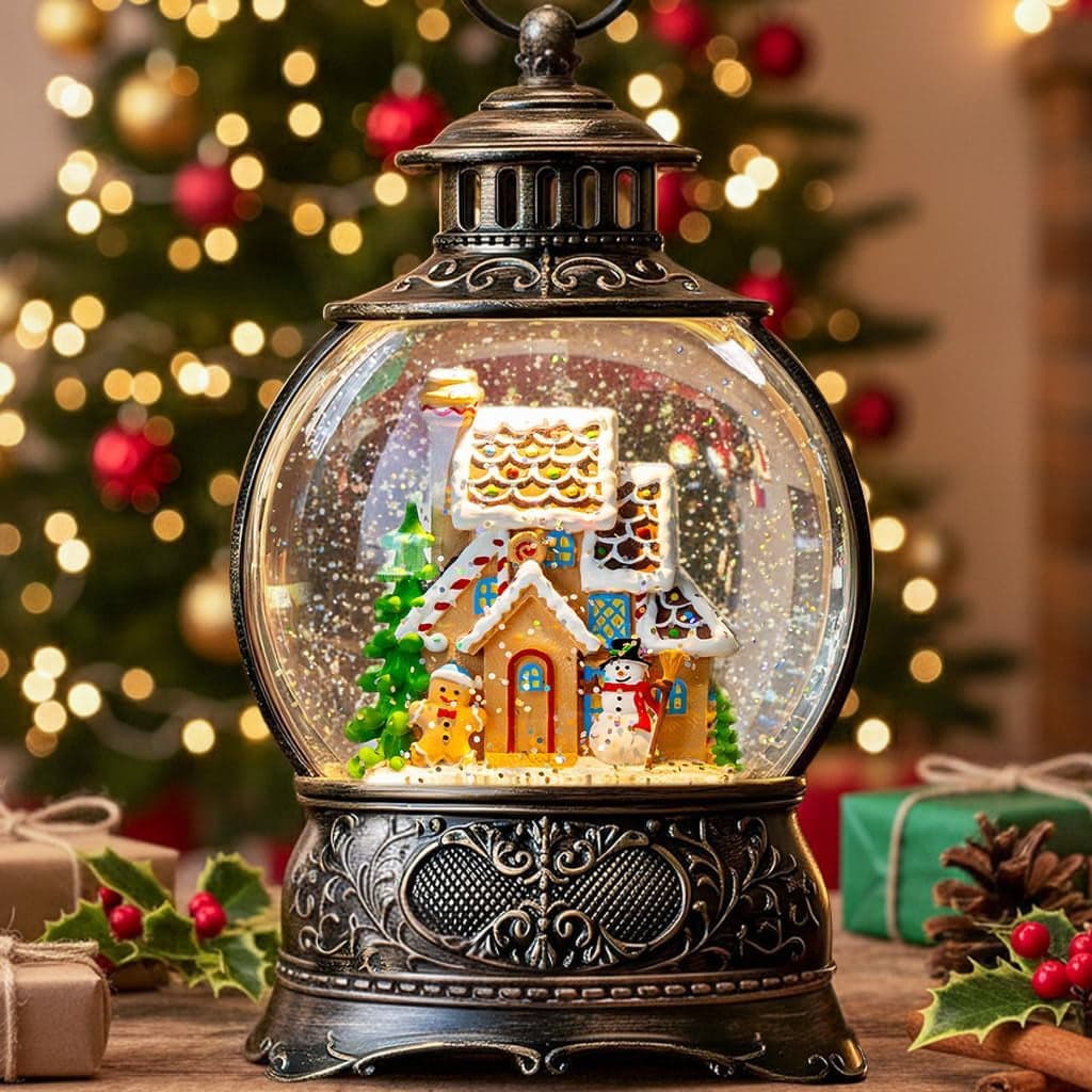 Christmas Snow Globe Lantern with Music – Snowman Choir, USB/Battery Powered, 5.
