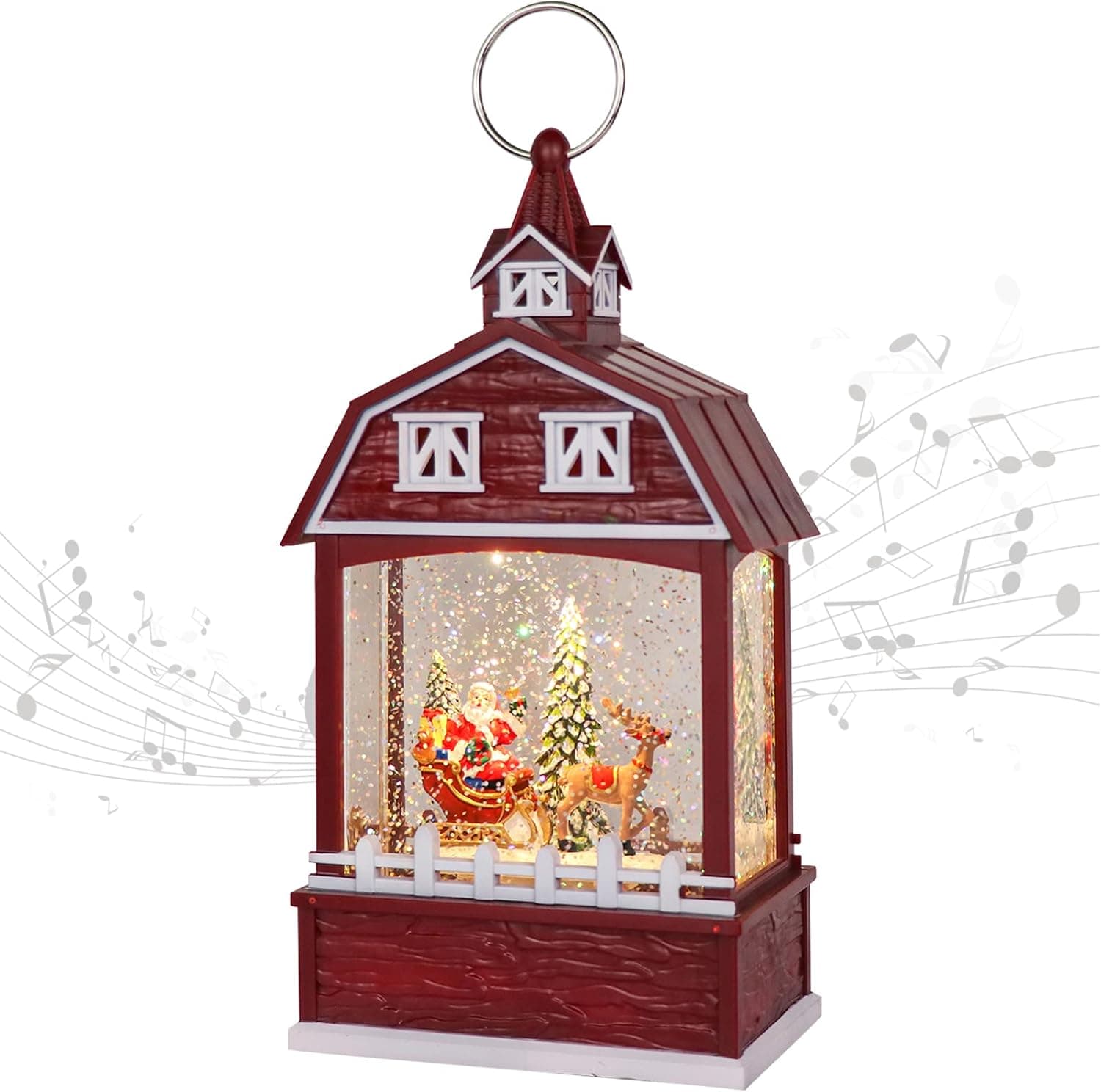 Christmas Snow Globe Lantern with Music – Red & Green Snowman Choir, USB/Battery