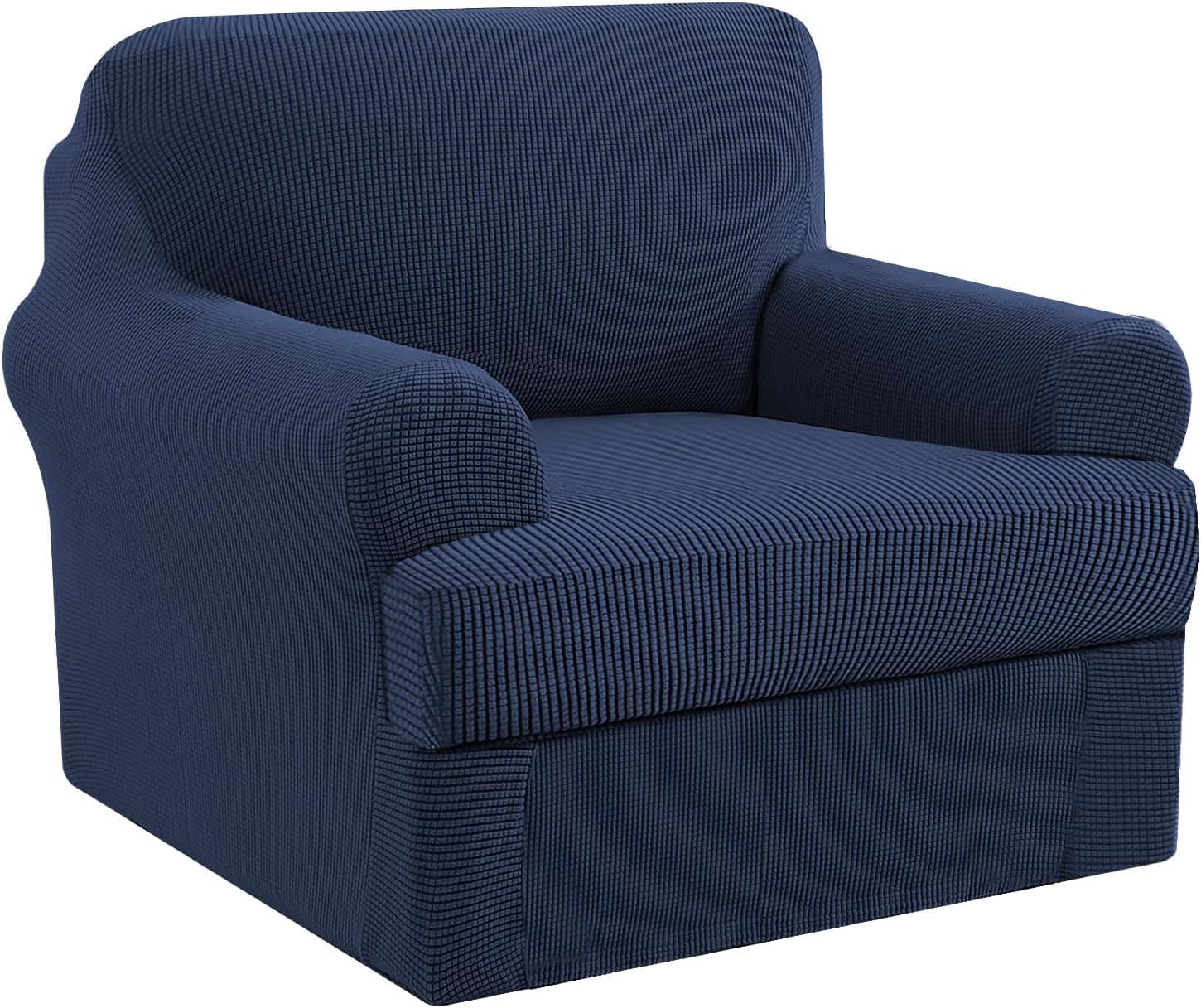 H.VERSAILTEX Jacquard Stretch 2 Piece Chair Slipcover Navy Blue