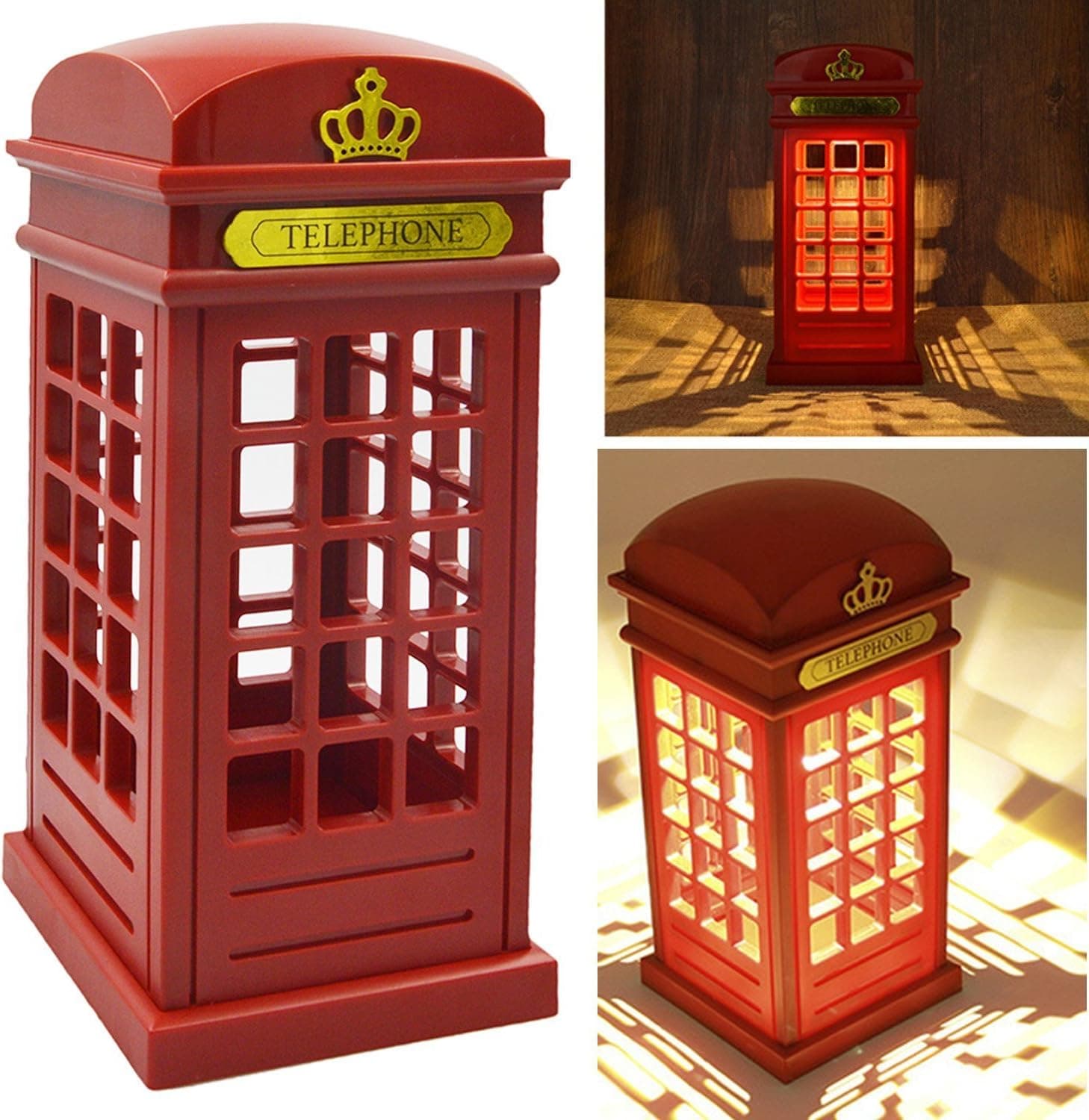 Vintage London Telephone Booth LED Night Lamp with USB & Touch Sensor