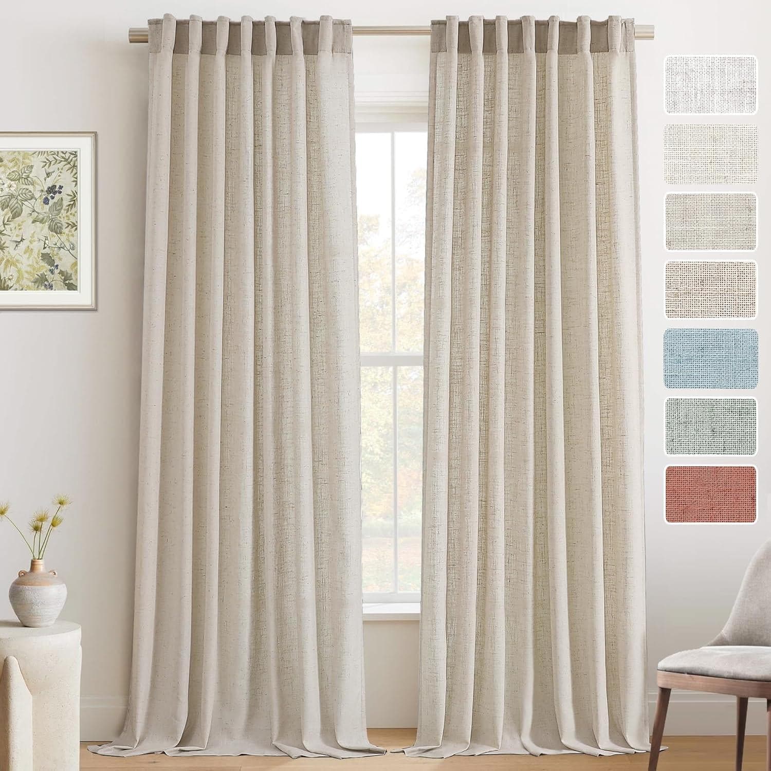2pc PrinceDeco Real Linen Curtains 63*52 Long Rod Pocket/Back Tab/Ring Clips Lin