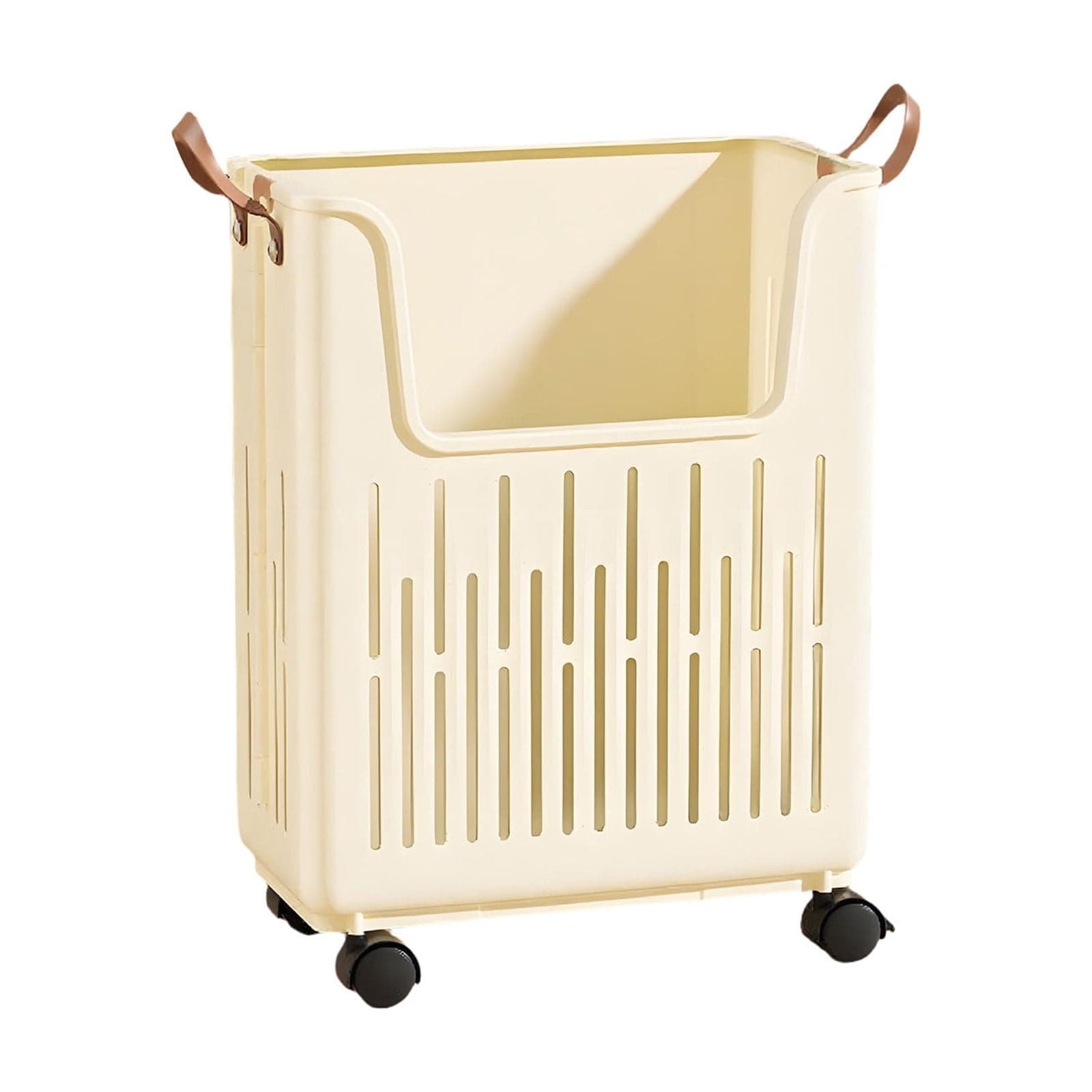 Large Folding Storage Basket with Wheels  Cream  15*11.2*21