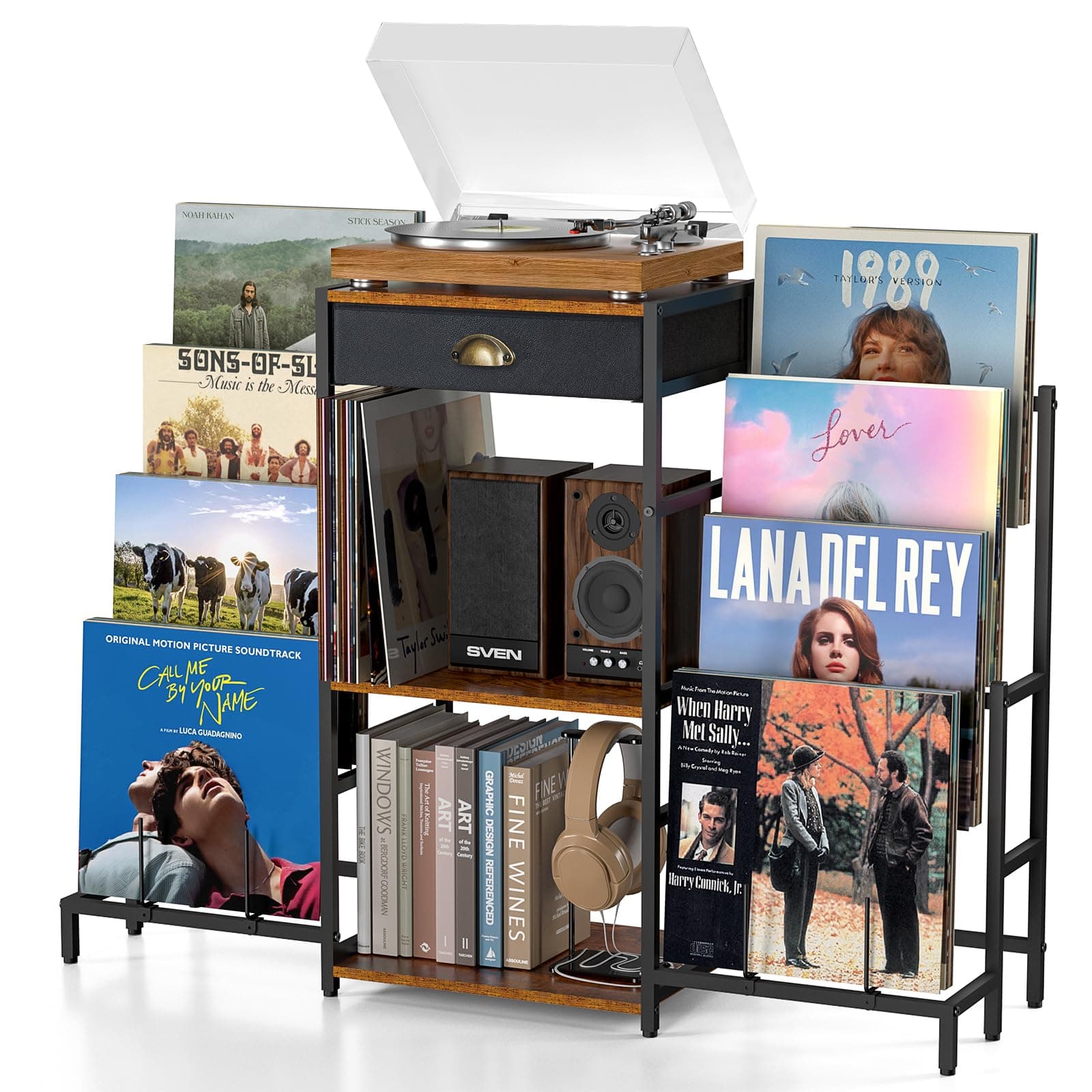 Vinyl Record Holder Storage - Display Up to 50 Albums, Fits 7” and 12” Records o