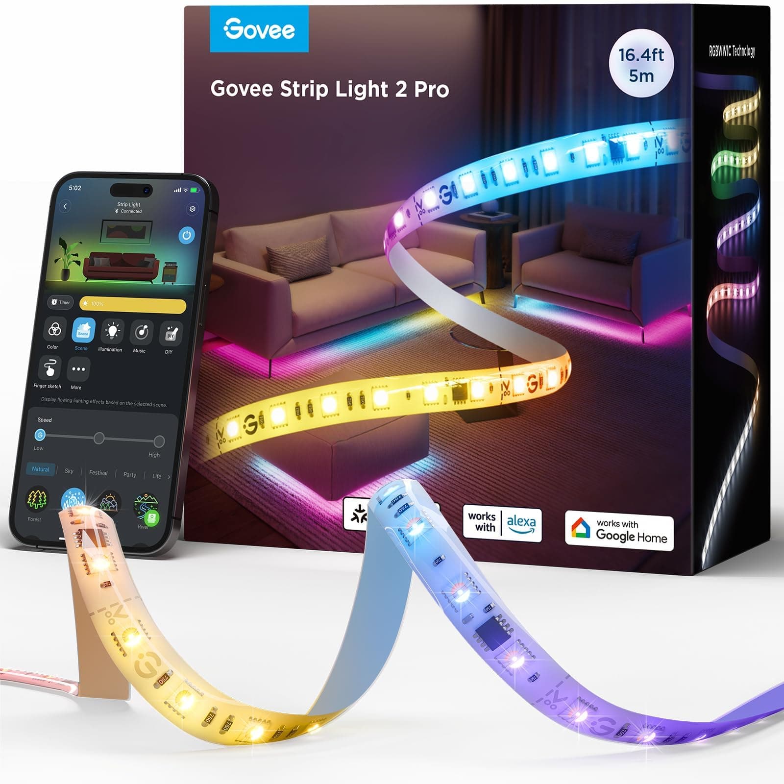 Govee  Car Lights LED Strip Light H6185 2x120cm+2x90/2x3.94ft+2x2.95ft 18W