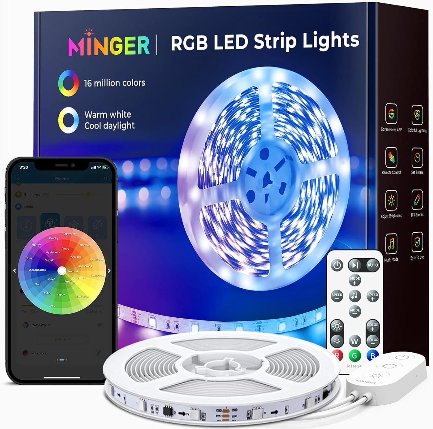 MINGER LED Strip Lights,,2x5M/2x16.4ft 36W H6139