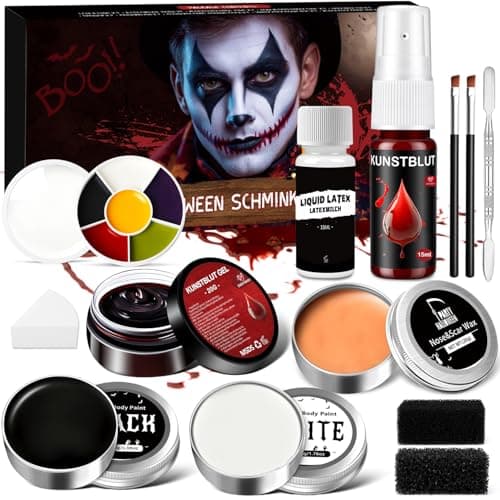 Halloween Killer Clown Makeup Kit - White Black Red Face Body Paint 0.59oz, E...