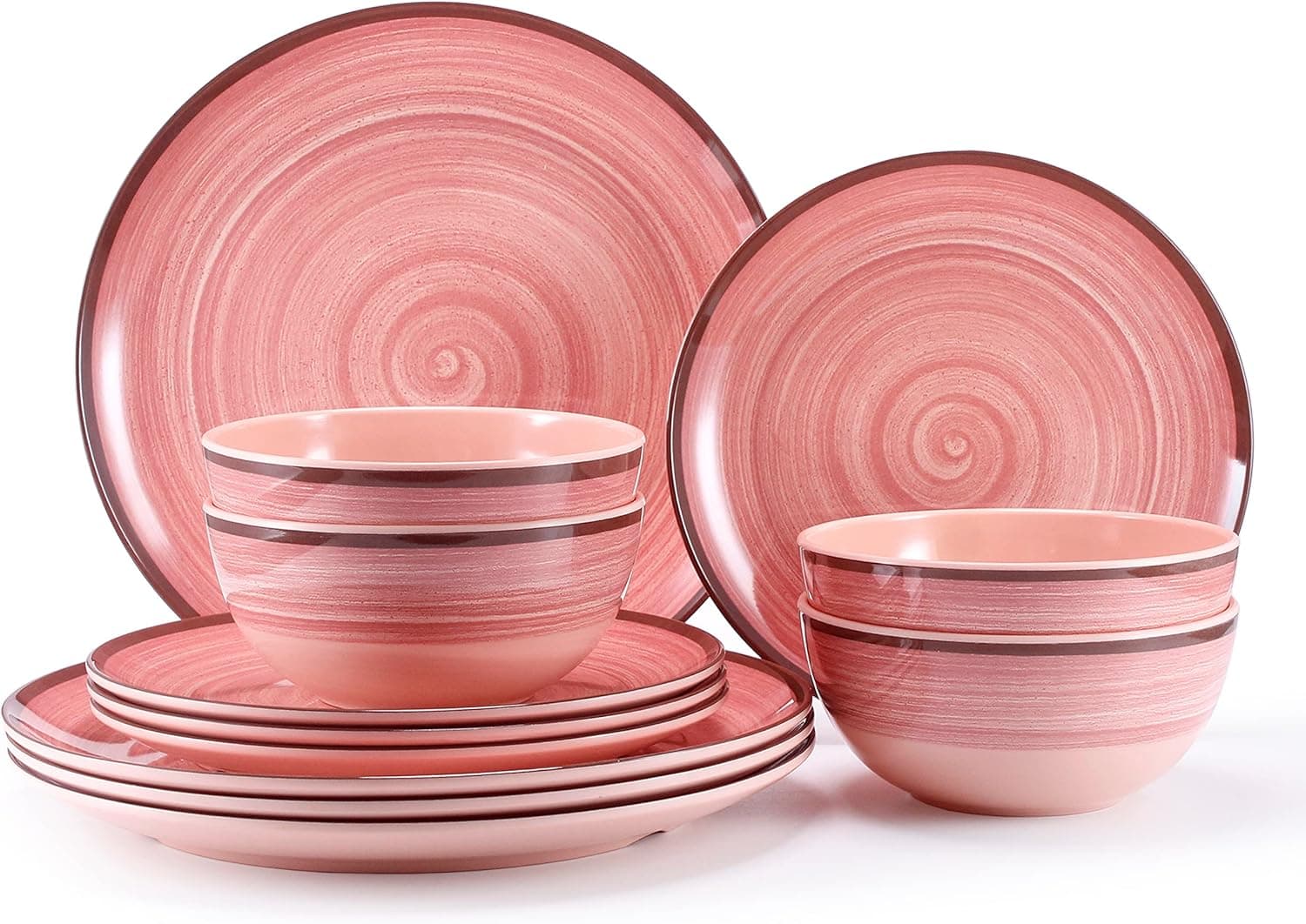 Pink Dishes For 4, Plates And Bowls Sets, Reusable Plastic Plates, Microwave