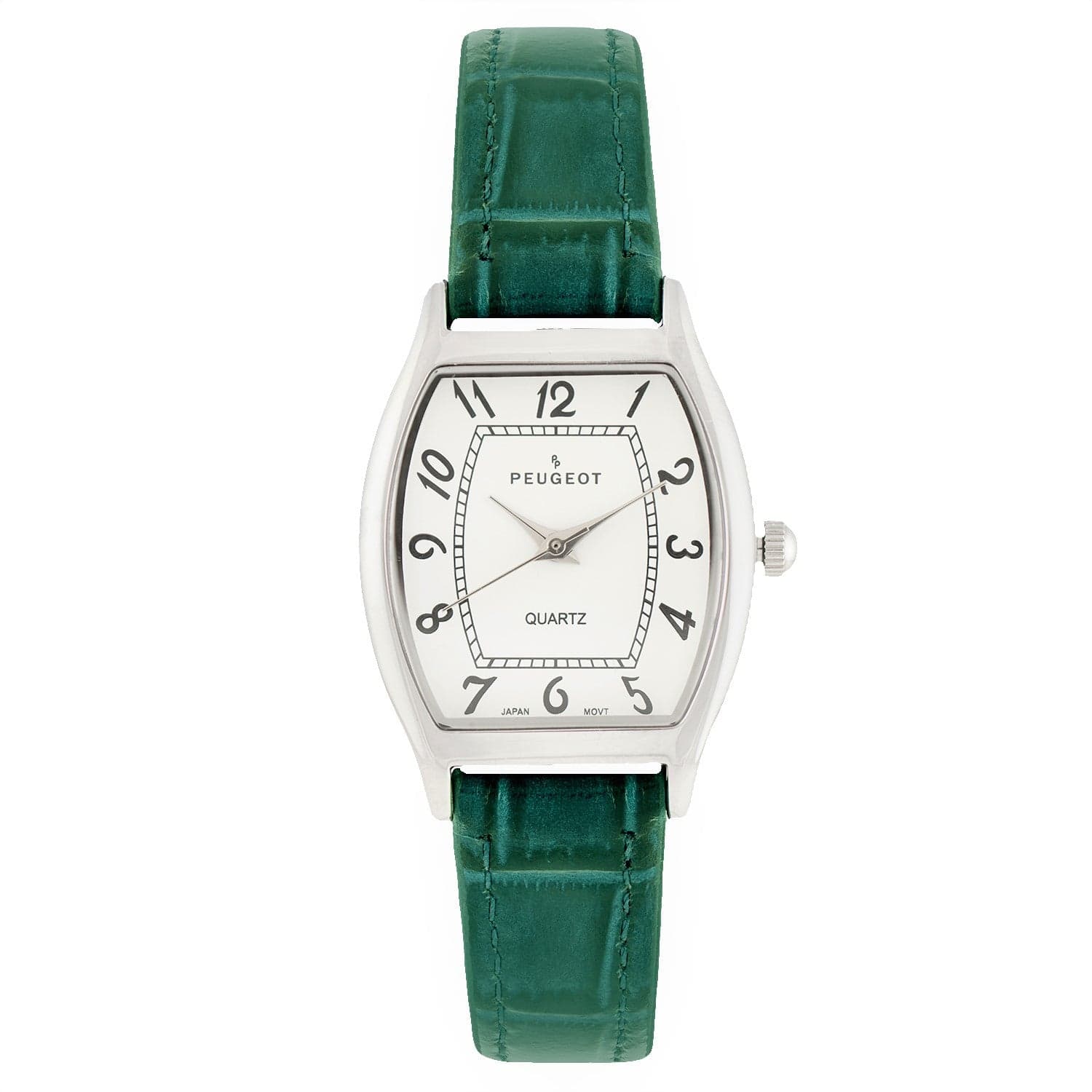 Women Leather Band Wrist Watch, Plum-Shaped Pearl Bezel Diamond-Set Waterproof Q