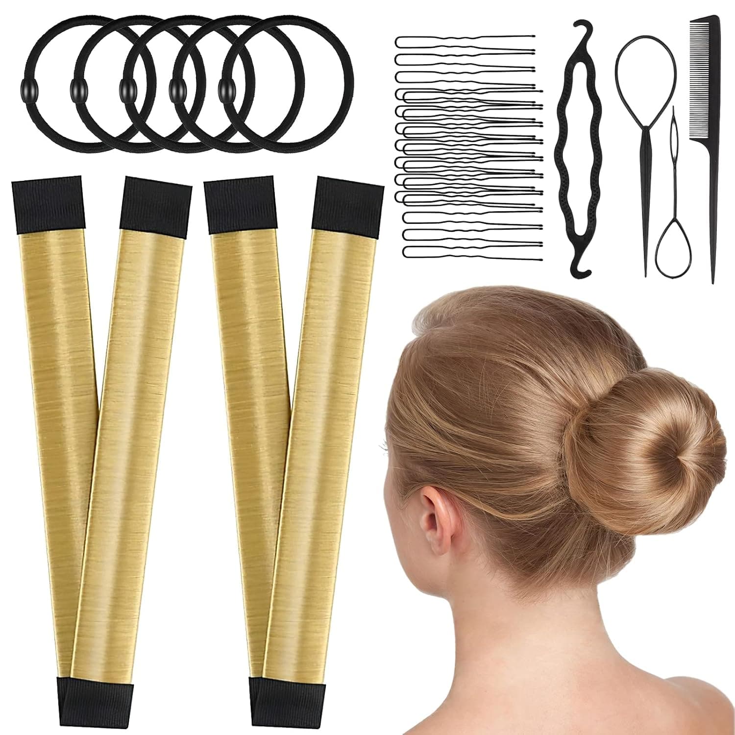 2pack Golden Color Fast & Easy Bun Maker Metal Spiral Bobby Pins (8 CT/pack)