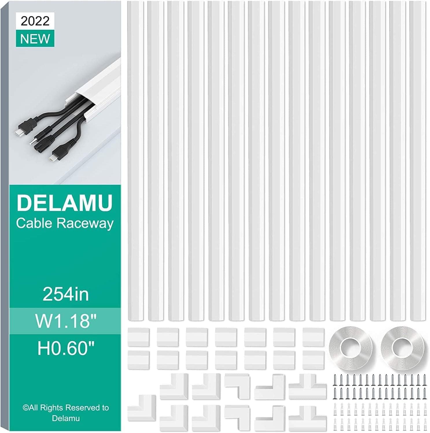Delamu CC01 Cord Cover Raceway Kit, Cord Concealer / Hide Kit For HDMI, Cords