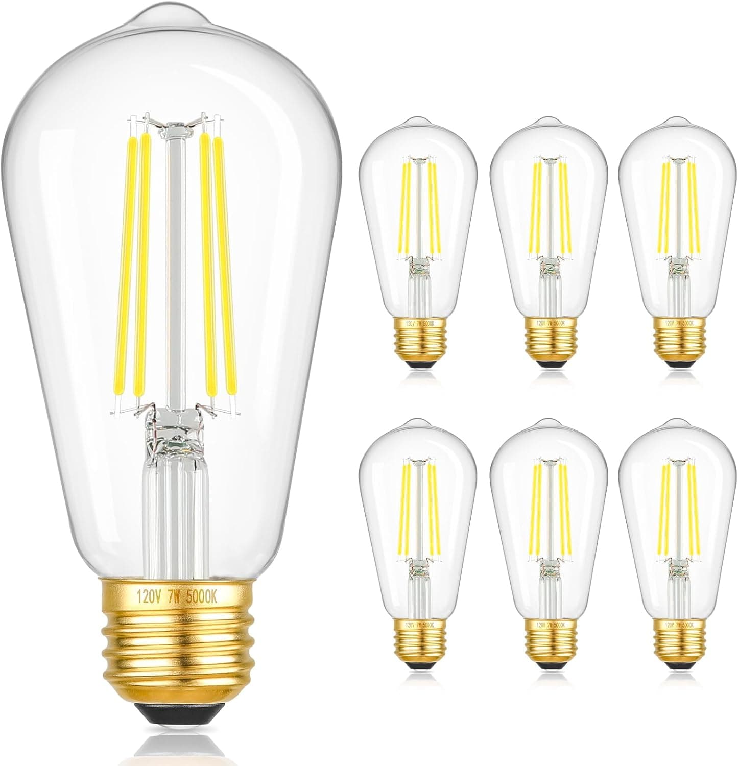 (6 Pack) Dimmable Led Filament Lamps, H6010, High BUIb, E27; Soft White; Medium
