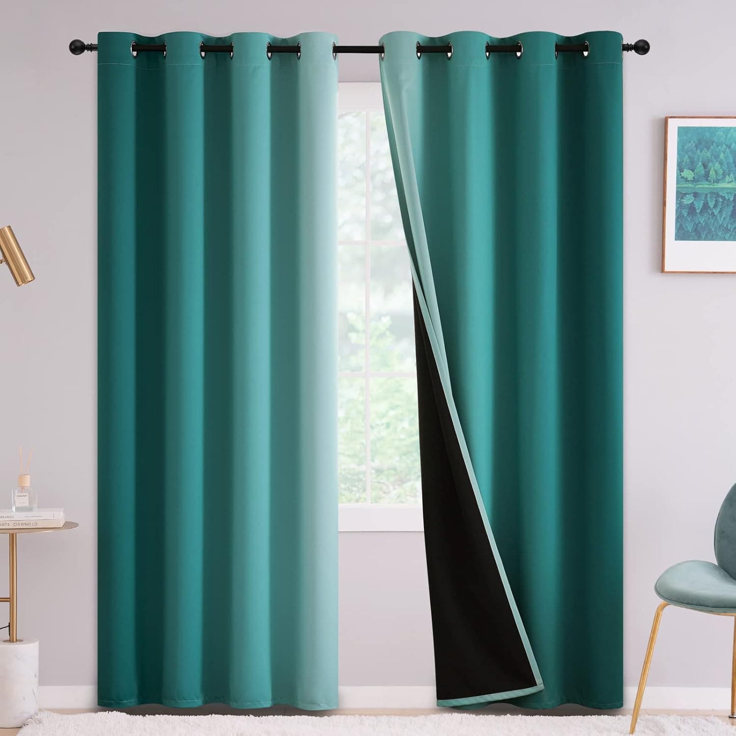 Teal & Taupe Blackout Curtains,, 2 Panels,Size:52"W x 108"L