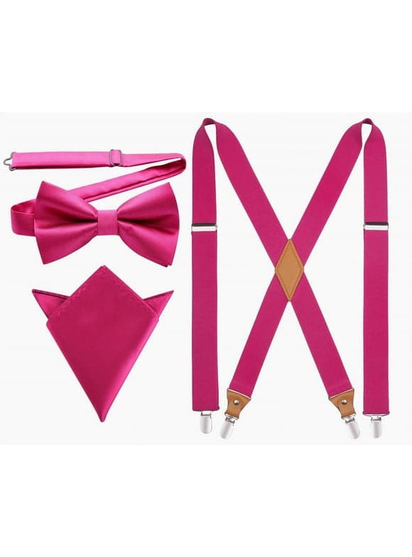 2pcs Pink Suspenders & Bow Tie Set – Adjustable