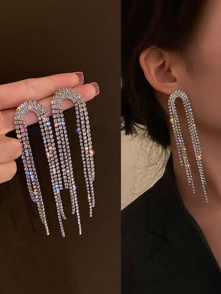 Shiny Zirconia Tassel Party Stud Earring&Single left sterling silver snake