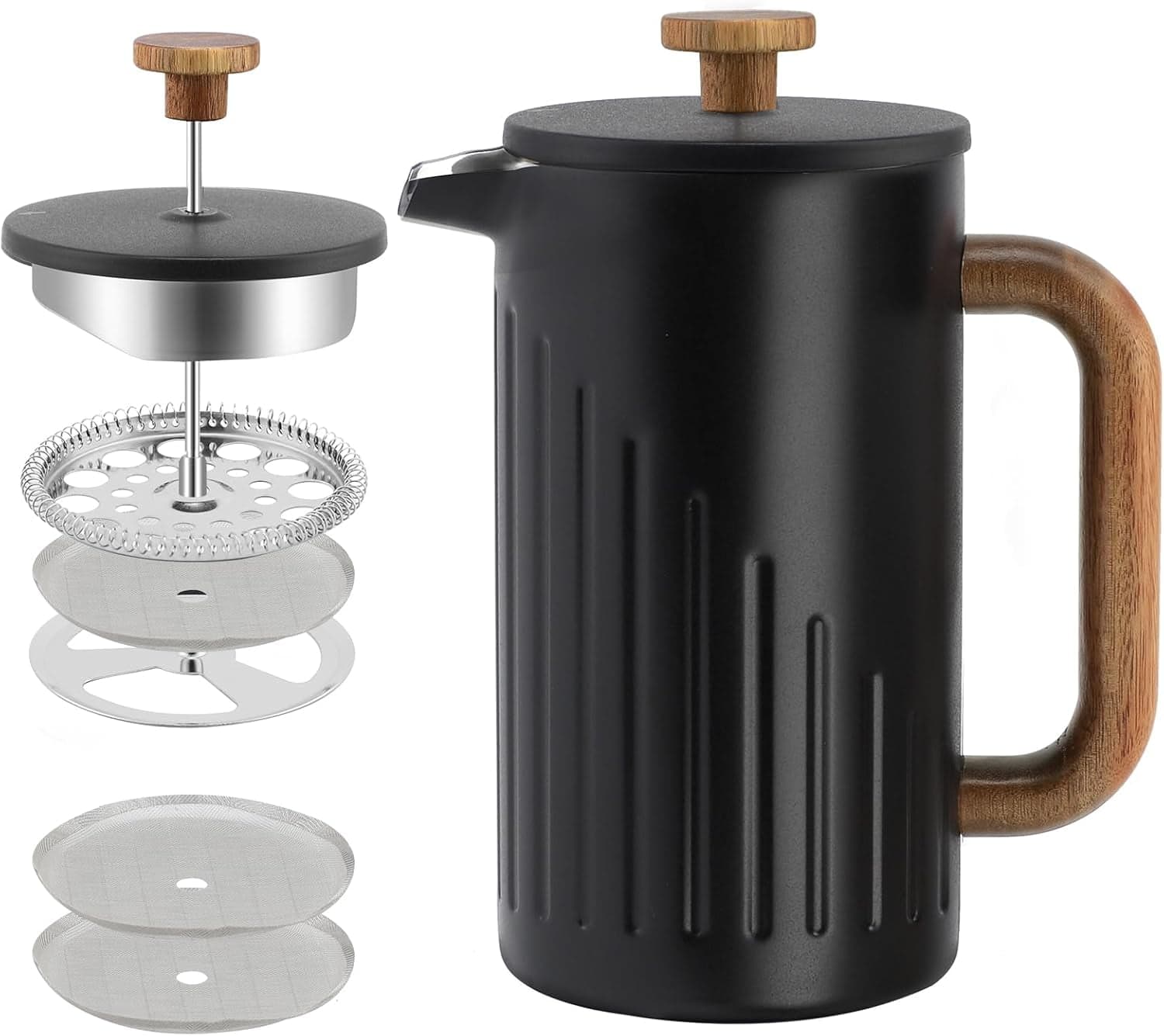 34oz French Press Coffee Maker, Wood Handle, Double Wall Steel