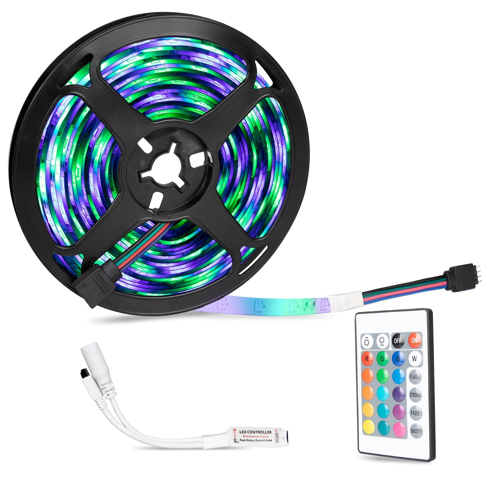 RGB LED Strip Light 16.4ft with Remote & Music Sync – Color Changing for Room TV