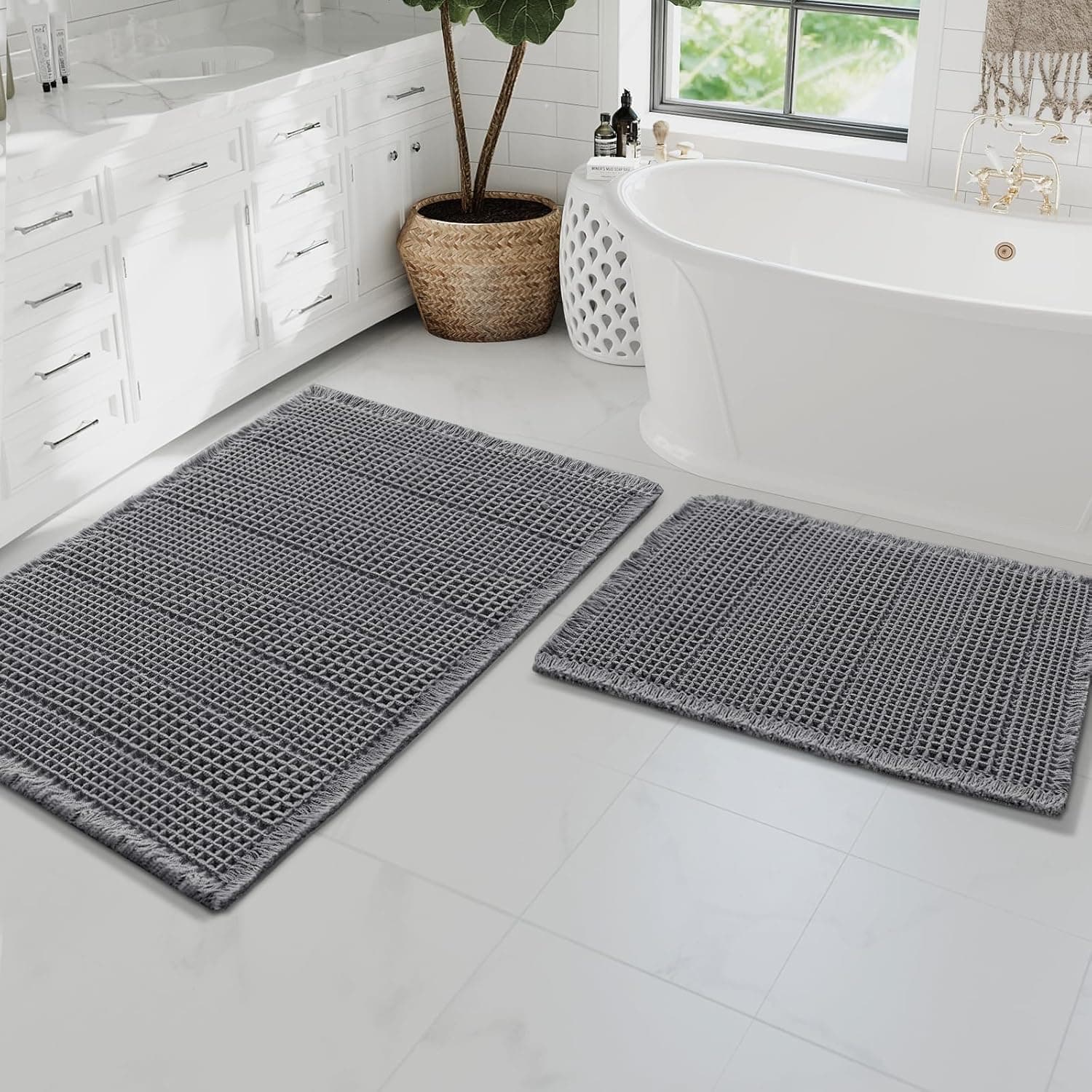 H.VERSAILTEX Bath Rugs for Bathroom Non Slip Bath Mats Extra Thick Chenille Stri