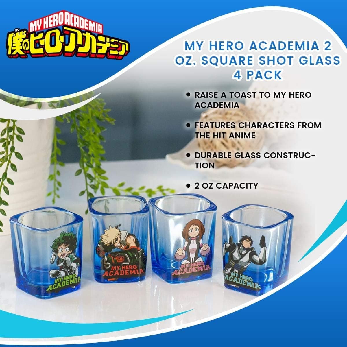 MY HERO ACADEMIA Set of 4 Drinking Glasses 16oz in Display Box Just Funky Cups