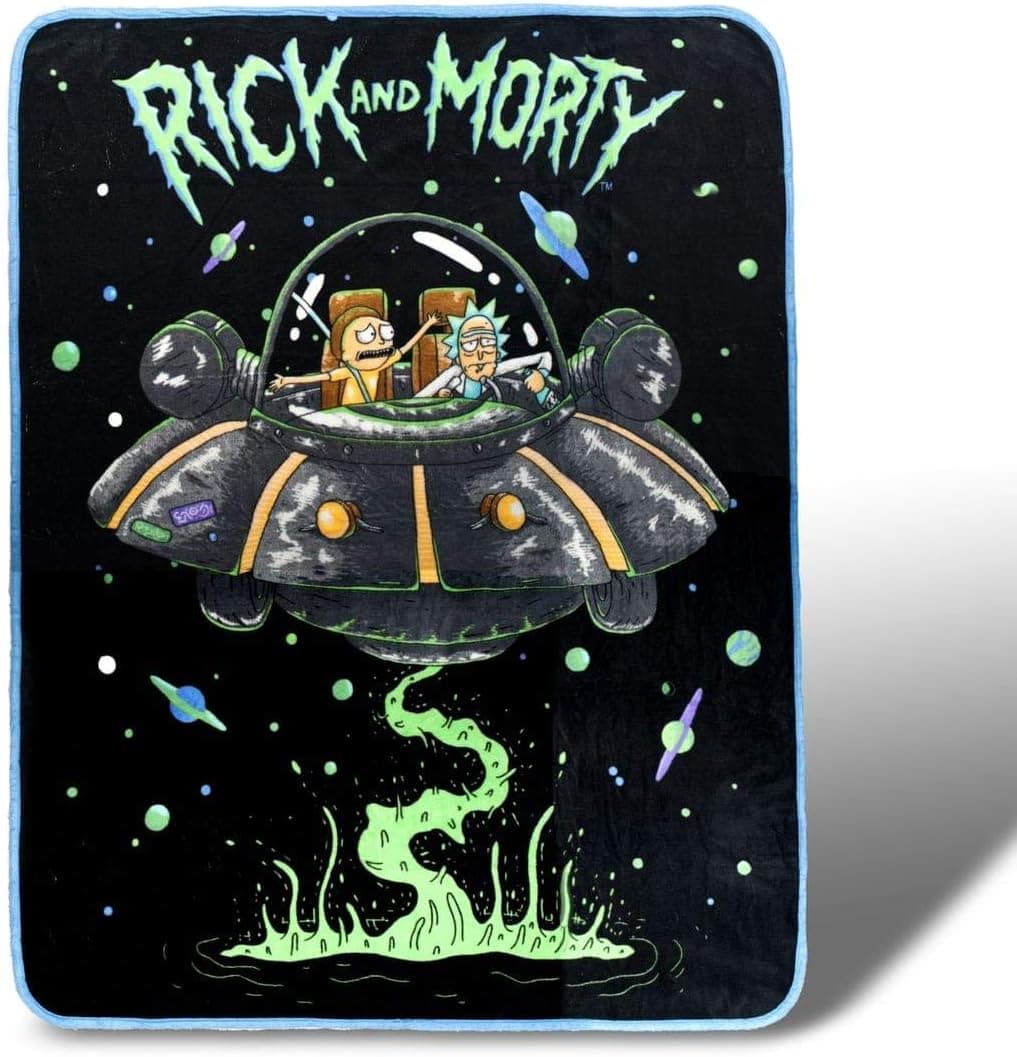 Rick and Morty Spaceship Fleece Throw Blanket, 45” x 60”