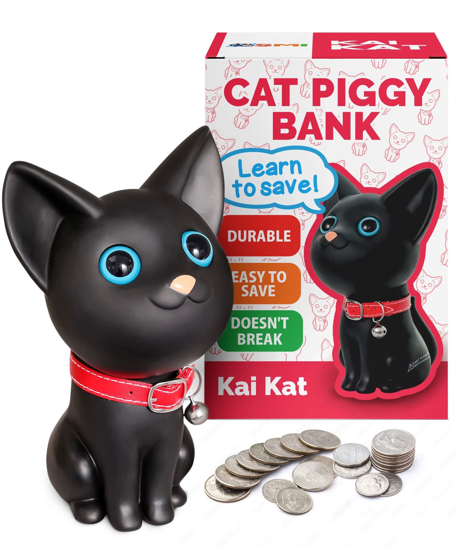 KAI KAT Black Cat Piggy Bank Ubreakable Plastic Brand New in Box