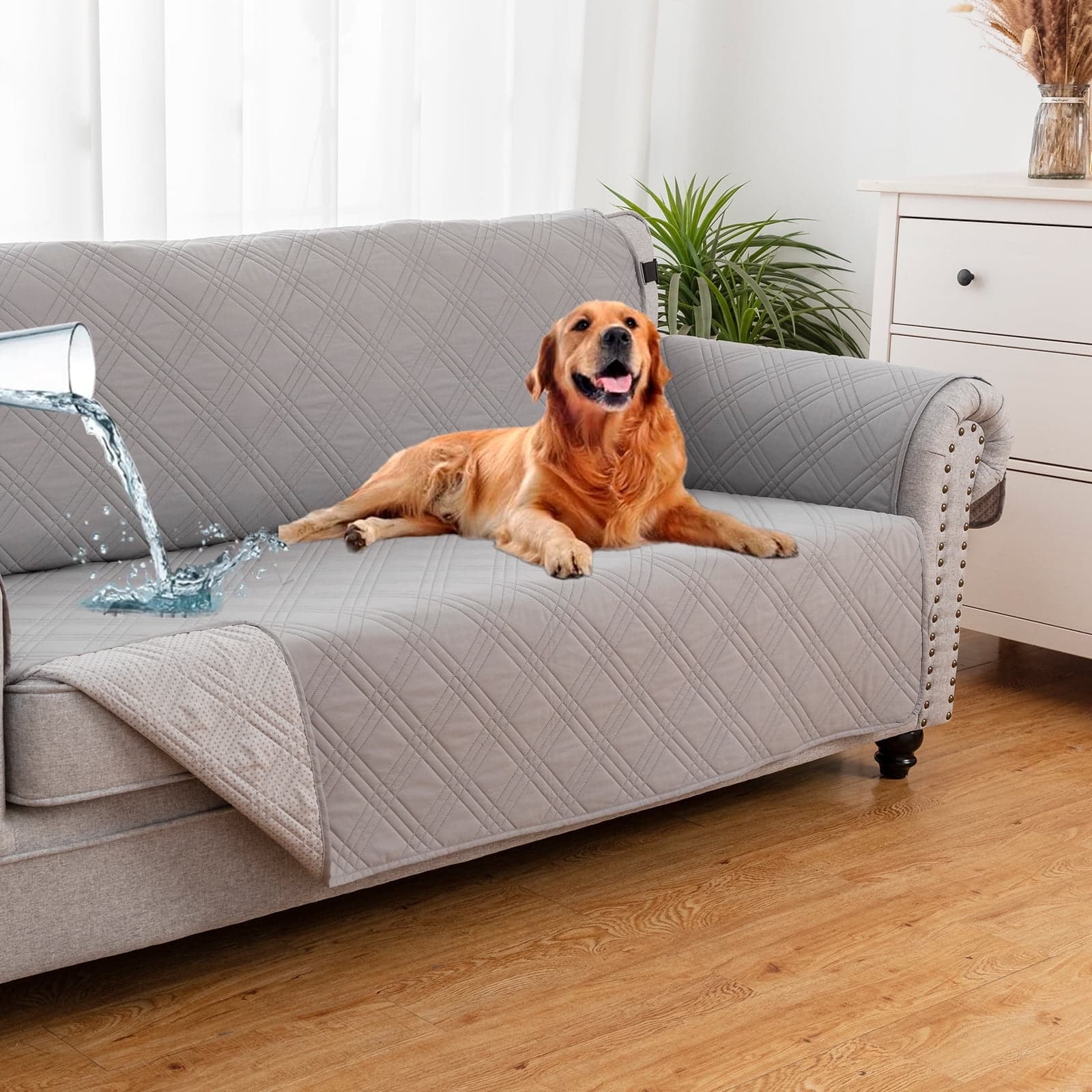 Waterproof Non-Slip Sofa Cover for Dogs, Cotton Soft, 2PC, Medium, Khak