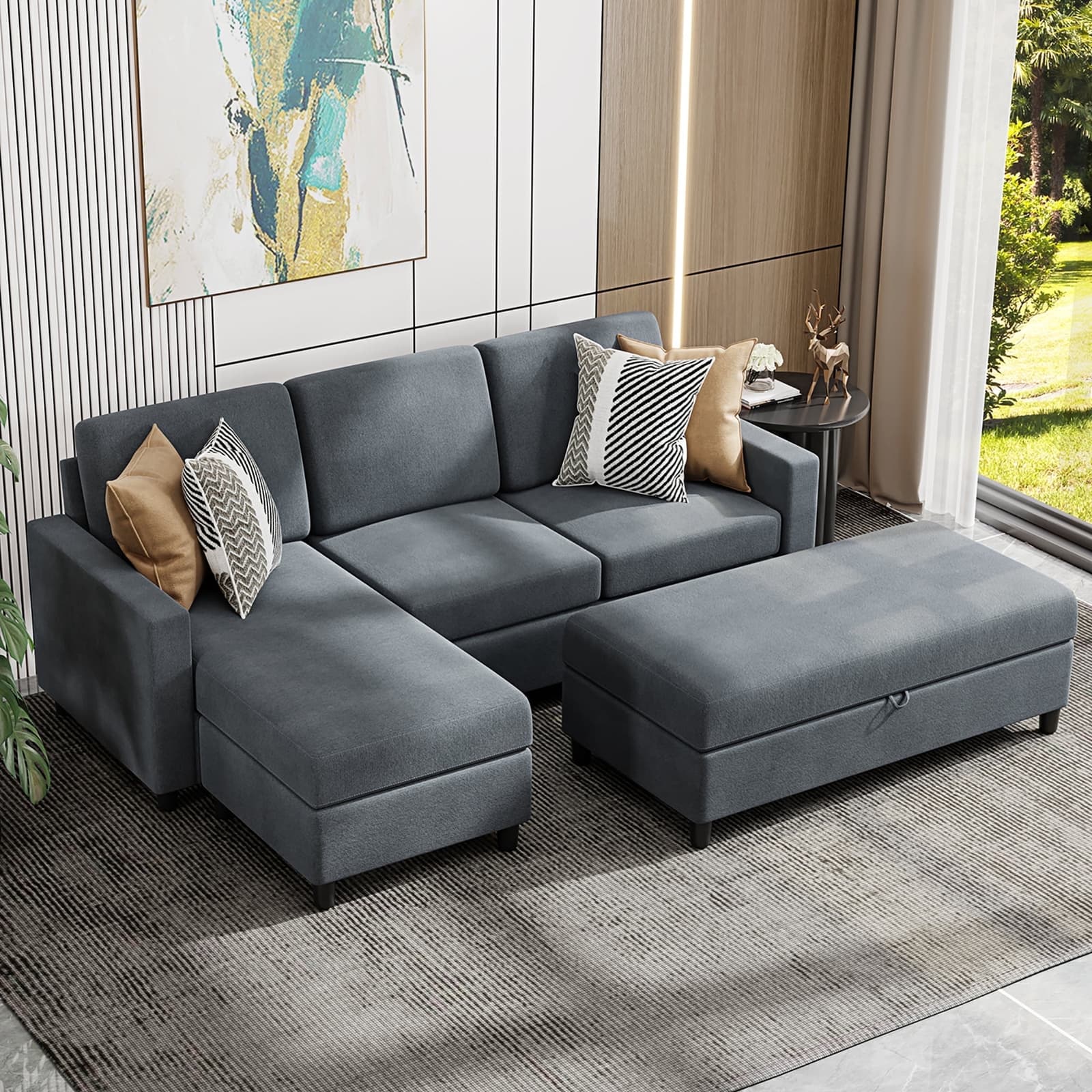 2-Piece  Reversible  L Shaped  Sofa  Cover Large ,Color Taupe