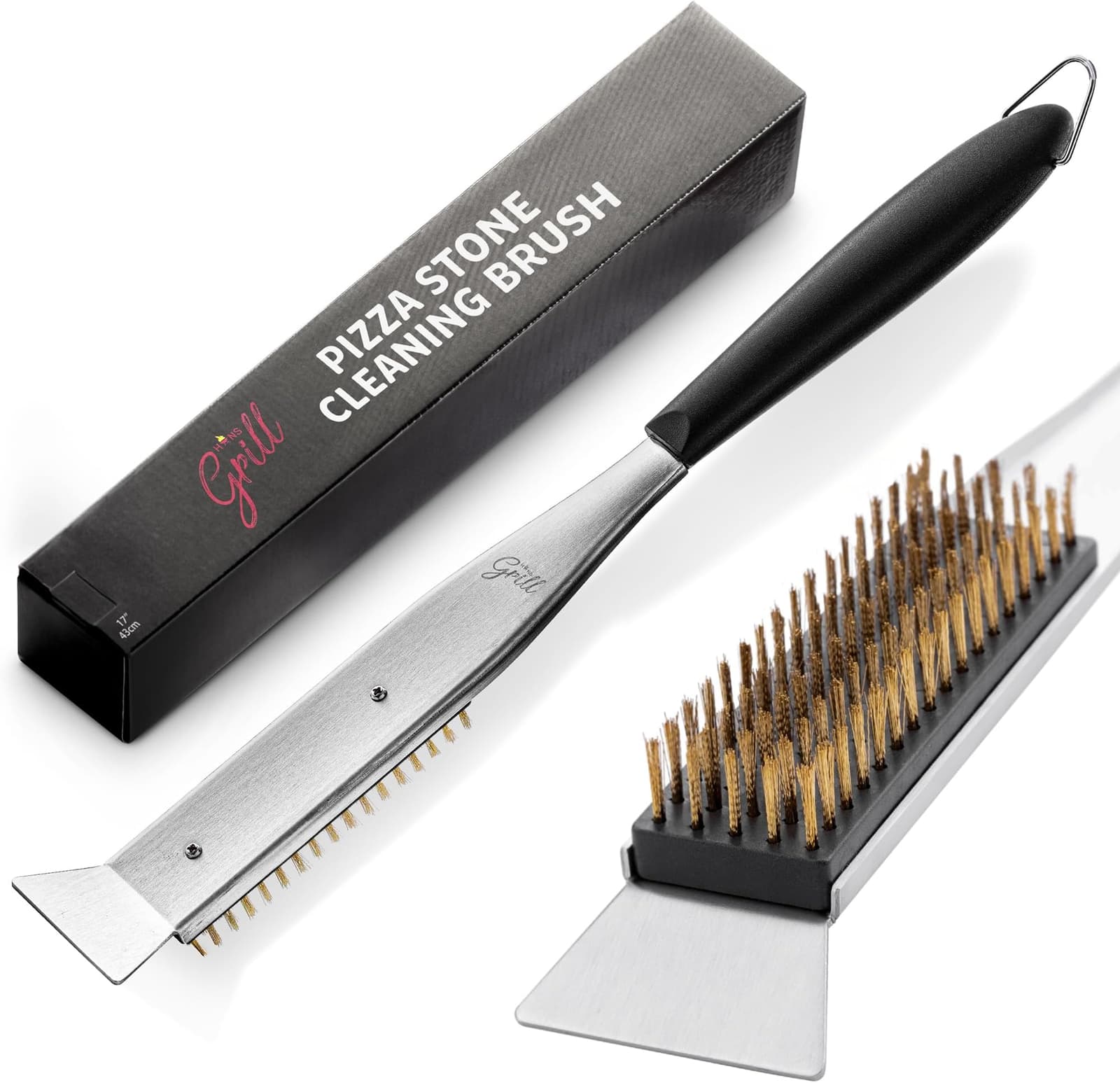 Pizza Oven Brush with Scraper, Pizza Stone Cleaning Brush, Brass Bristles Pizza